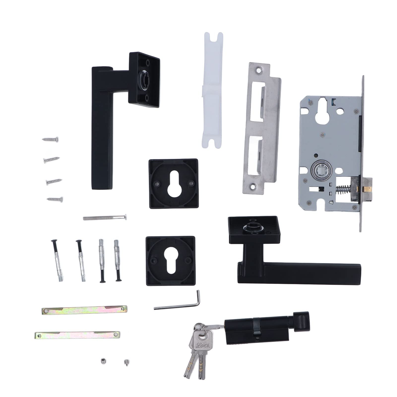 Premium Matte Black Front Door Lock Set with Handle - Single Cylinder Deadbolt & Lever Door Handle for Homes, Offices & Hotels | Secure Split Design for Easy Installation & Enhanced Safety | Ideal for Entry Doors, Bedrooms & Commercial Spaces