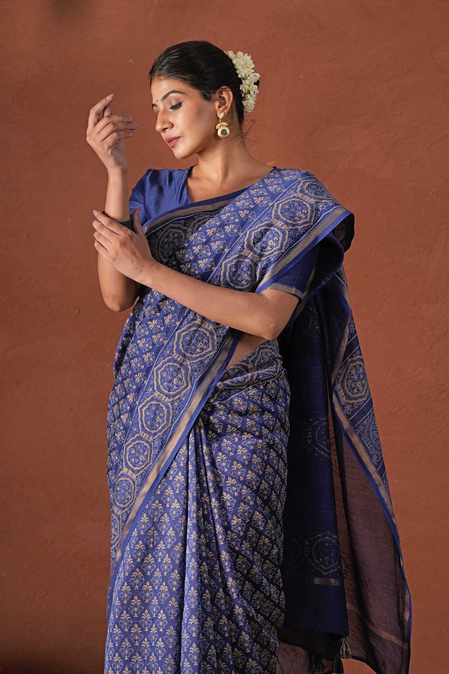 Celestial Blue Hand Block Printed Chanderi Silk Saree - Elegant Traditional Indian Saree for Weddings, Parties & Festive Occasions
