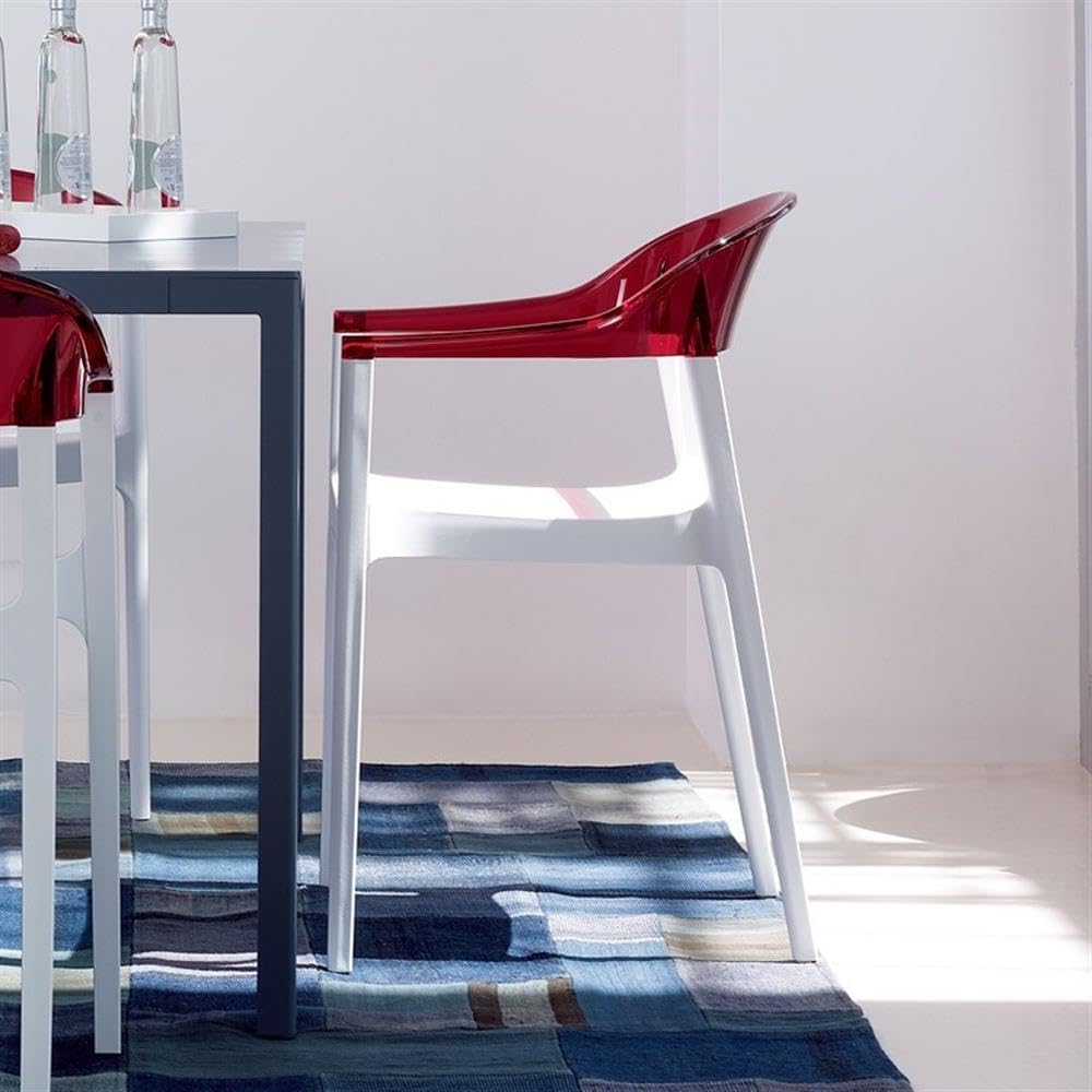 Modern Dining Chairs Set of 2 - White Seat & Transparent Red Back - Mid-Century Style Accent Chairs for Kitchen, Dining Room, or Office - Comfortable & Stylish Home Decor