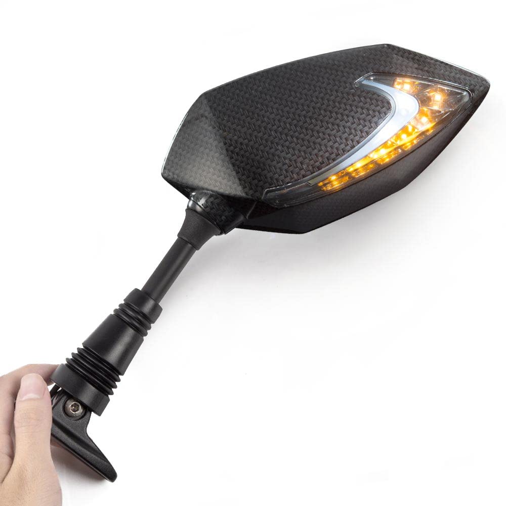 KiWAV Lucifer Carbon Fiber Motorcycle Mirrors with Dual LED Sequential Turn Signals - Compatible with Ducati Panigale - Enhance Visibility & Style for Street & Track Riding