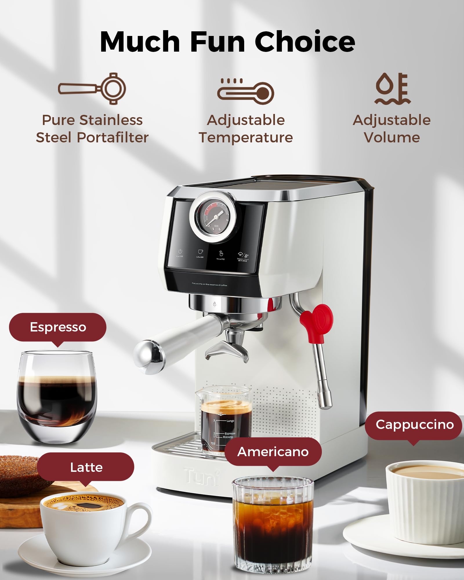 Premium Tuni E2 58mm Semi-Automatic Espresso Machine - 20Bar Pressure Dual Boiler System with 10mm Steam Milk Frother - Professional UKLA Pump for Espresso & Cappuccino - Perfect Gift for Coffee Lovers - Ideal for Home Baristas, Coffee Shops & Office Use