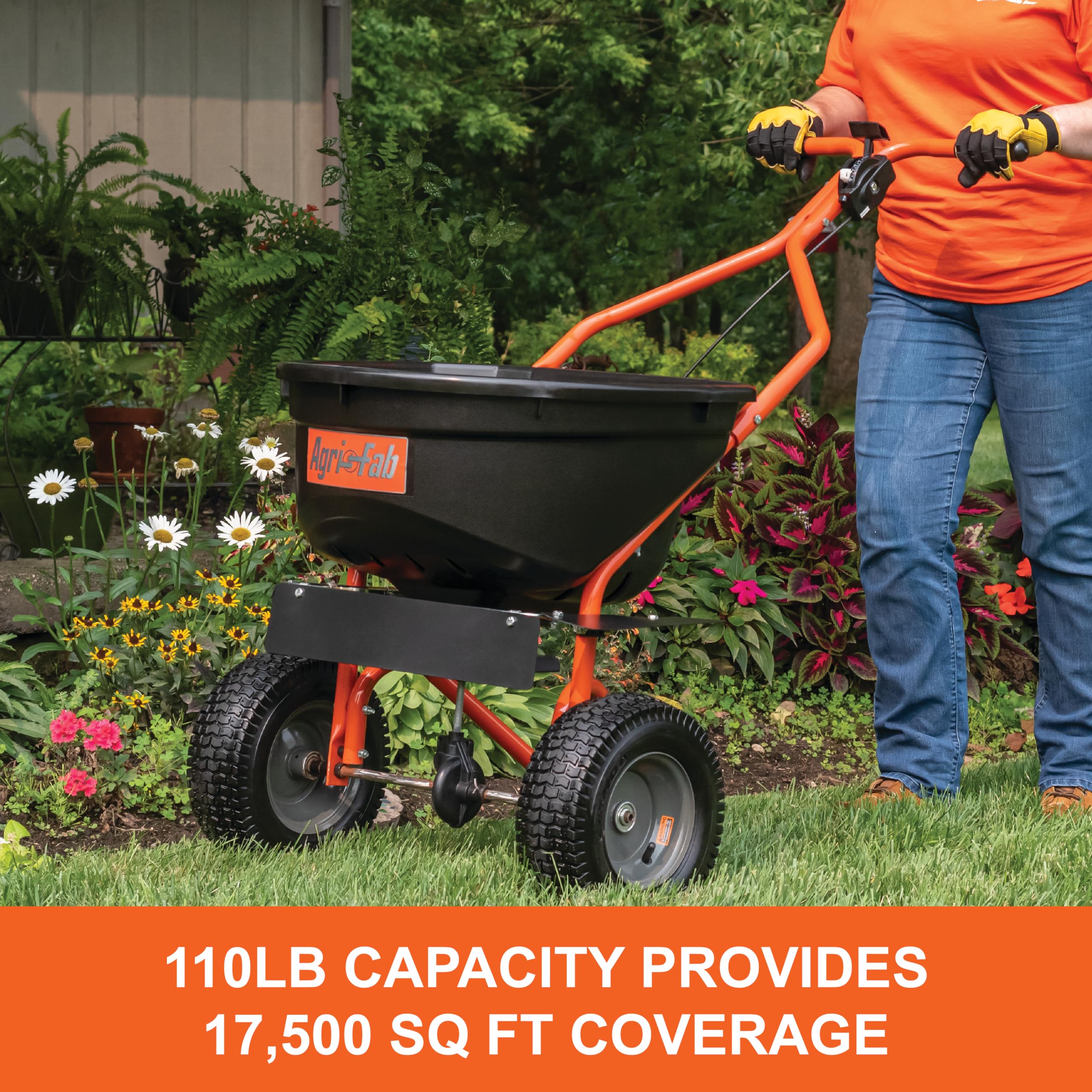 Agri-Fab 45-0576 110lb Push Broadcast Spreader for Lawn Care - Heavy Duty Fertilizer Spreader for Grass Seed, Salt, Ice Melt - Perfect for Large Yards, Golf Courses & Landscaping