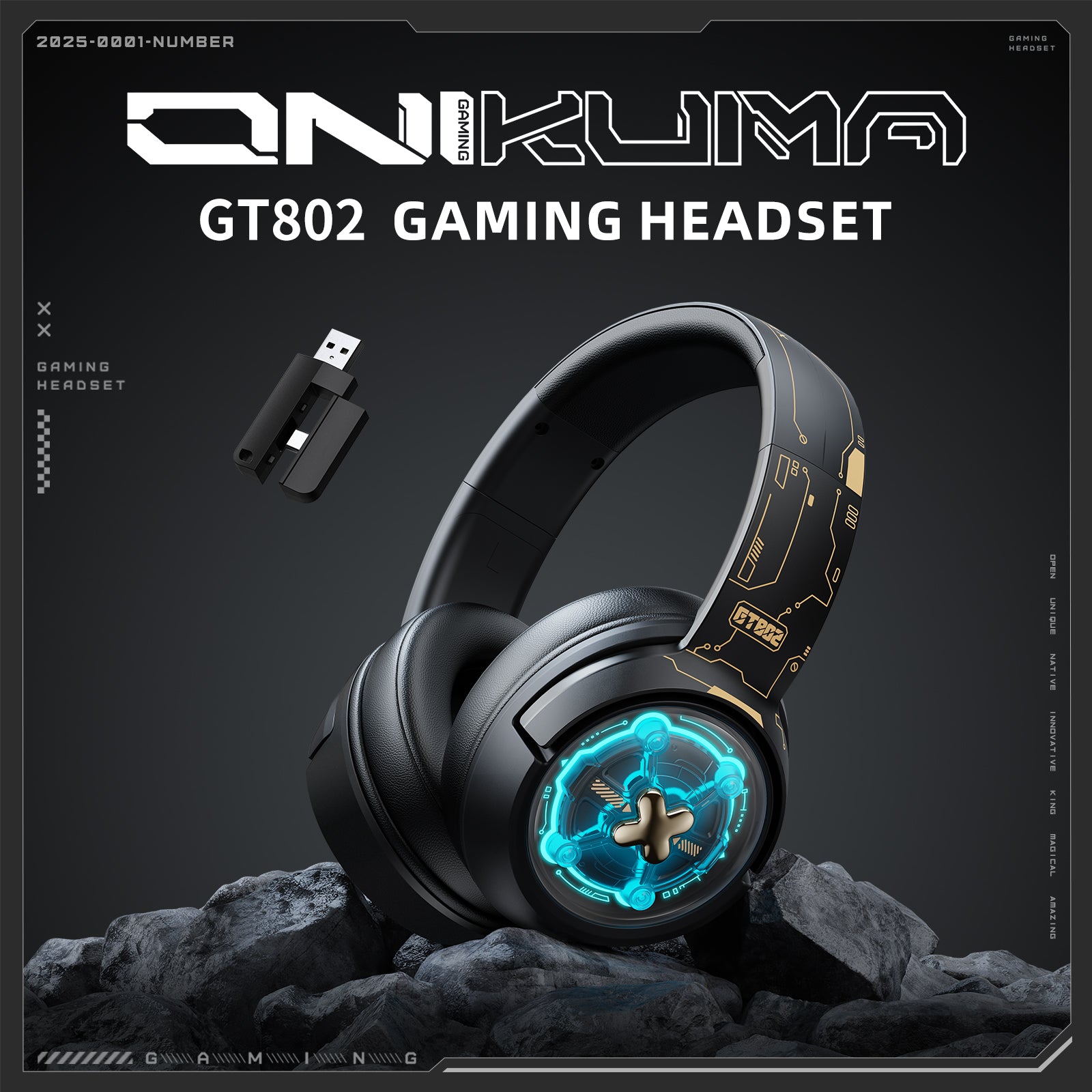 ONIKUMA GT802 Wireless Gaming Headset with Tri-Mode Connectivity (2.4GHz/Bluetooth/Wired), RGB Lighting, 1000mAh Battery - Perfect for PC, PS5, Xbox & Mobile Gaming
