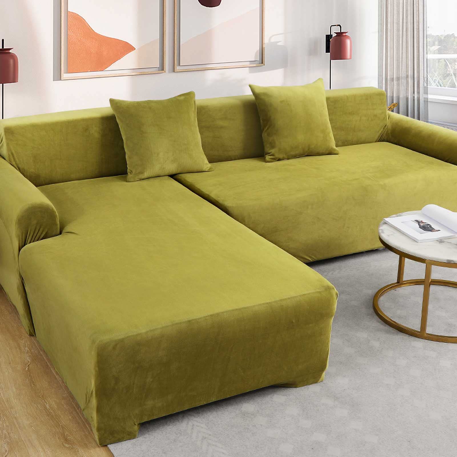 Modern Velvet Plush Stretch Sofa Slipcover - 1 Piece High Elasticity Furniture Protector for 1/2/3/4 Cushion Couches | Machine Washable, Green, 4-Seater | Perfect for Living Room, Apartment & Home Decor