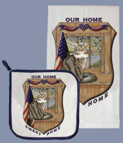 Premium Maine Coon Cat Themed Dish Towels and Pot Holders Set - Absorbent Kitchen Towels for Cooking, Baking & Decor - Perfect Gift for Cat Lovers