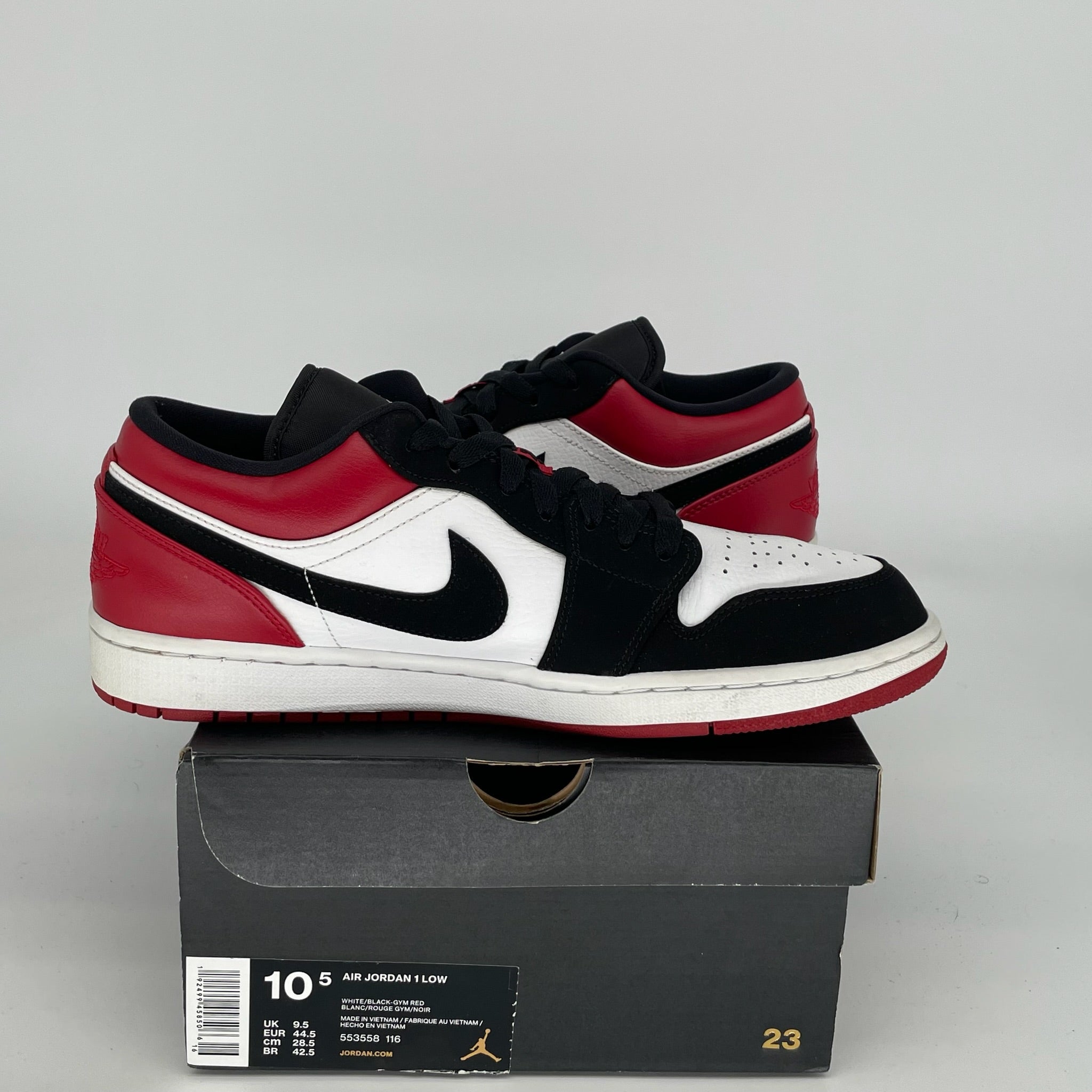 AIR JORDAN 1 LOW Black Toe Men's Basketball Shoes Size 10.5 - Style 553558-116 | Retro Sneakers for Casual Wear, Street Fashion & Sports Enthusiasts