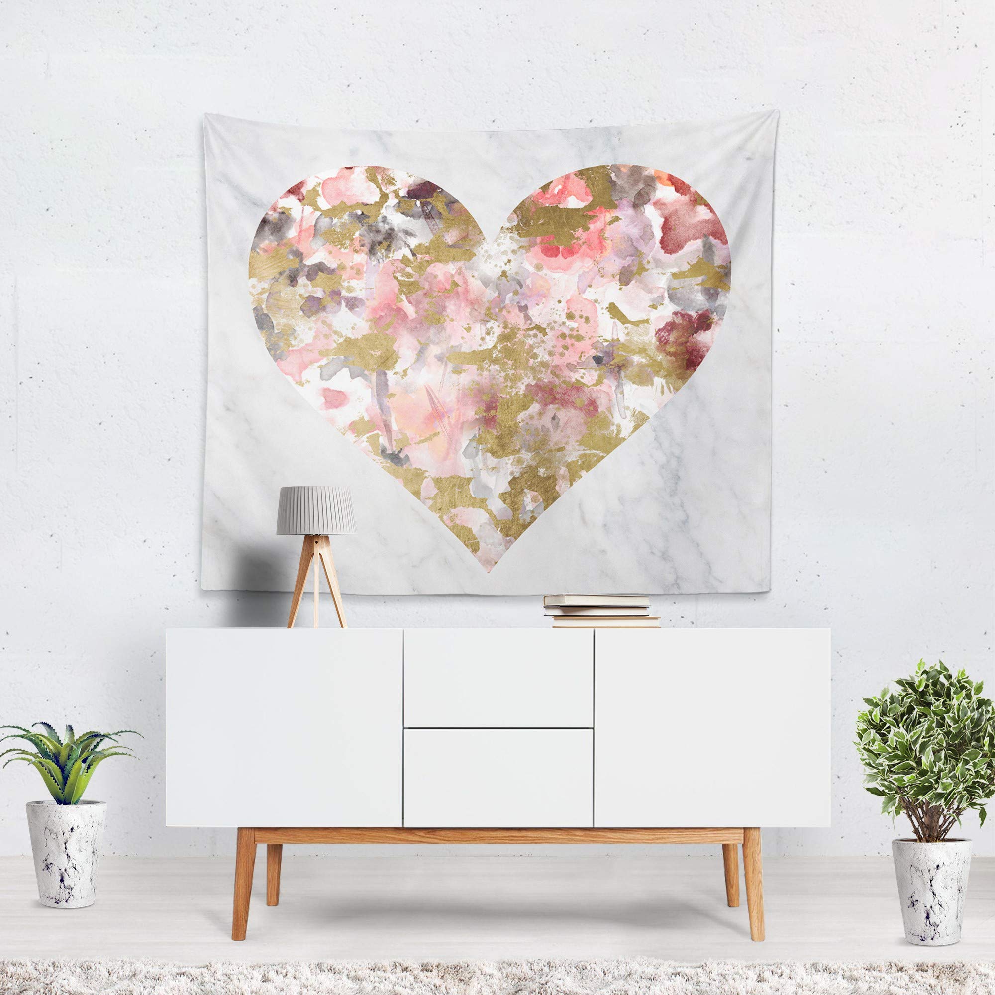 Wilderness Hearted Gold & Pink Tapestry Wall Art - 80