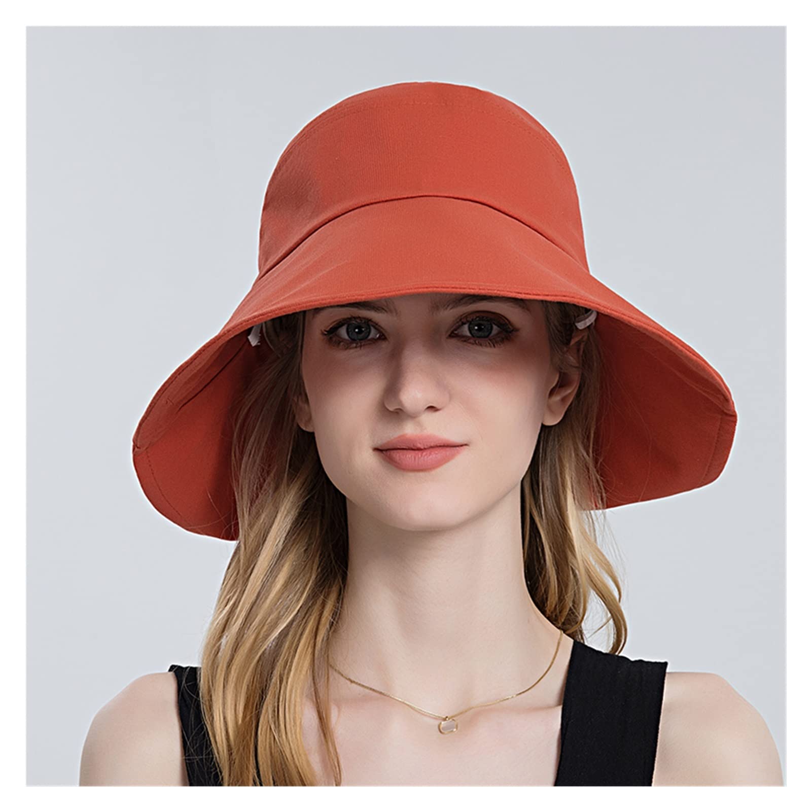 XADITON Women's Fashion Bucket Hat with Bow - UV Protection Wide Brim Summer Beach Hat, Adjustable Cotton Foldable Sun Hat for Travel, Fishing & Outdoor Activities (Brick Red)