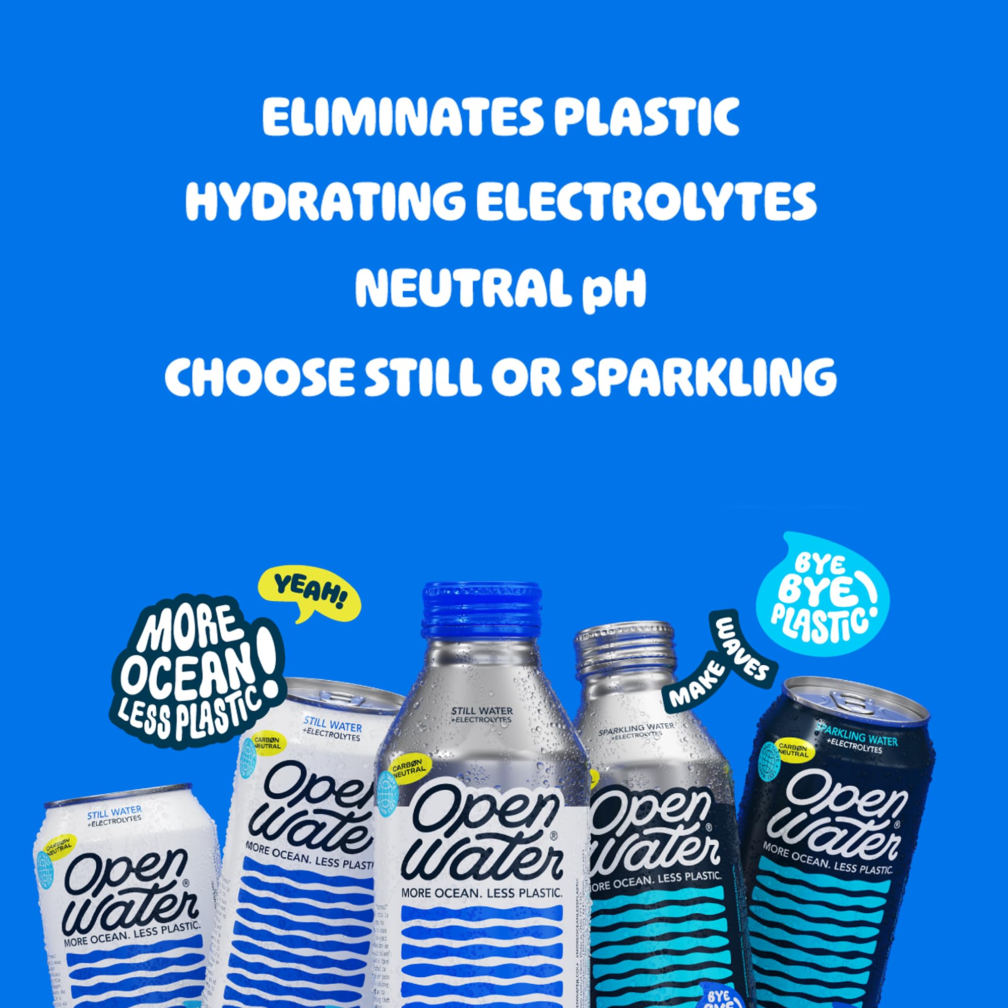 Open Water Sparkling Water with Electrolytes - 16oz Aluminum Bottles (6 Cases, 72 Bottles) | BPA-Free, Eco-Friendly | Perfect for Hydration On-The-Go, Gym, Office & Outdoor Adventures