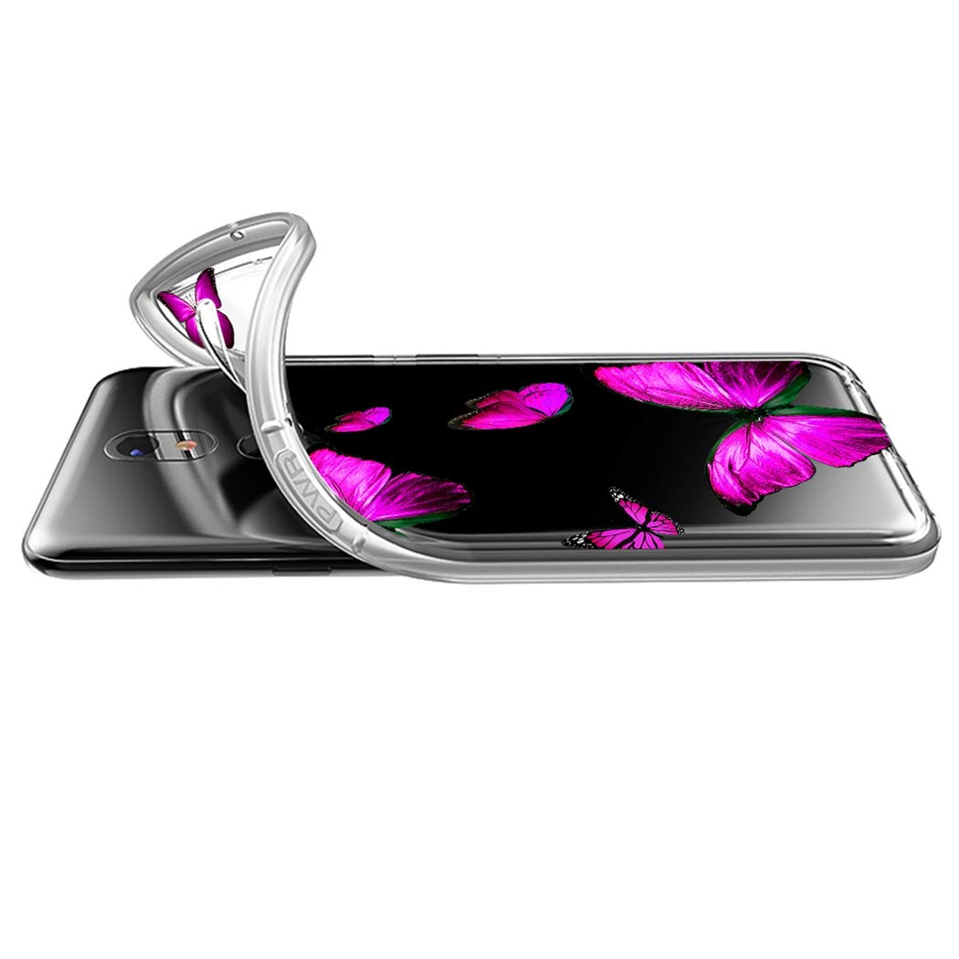 LG K40/K12 Plus/X4 2019/Solo LTE/Harmony 3/Xpression Plus 2 Clear Soft TPU Shockproof Protective Phone Case - Rose Butterfly Design for Women & Girls | Perfect for Everyday Use, Work & Travel