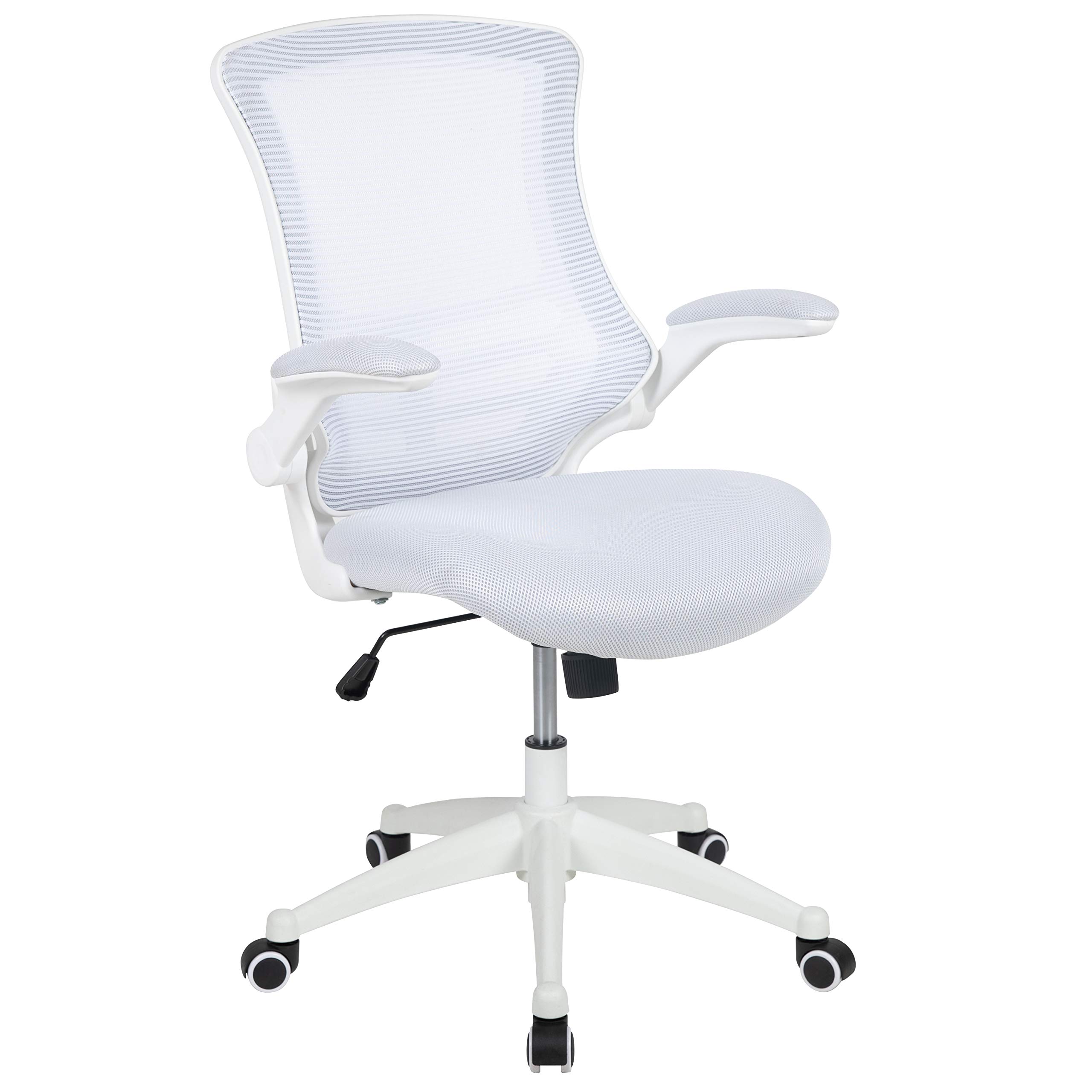 Flash Furniture Kelista Mid-Back Swivel Office Chair with Adjustable Lumbar Support & Height - Ergonomic Mesh Desk Chair with Flip-Up Armrests, White - Perfect for Home Office, Gaming & Workspace Comfort