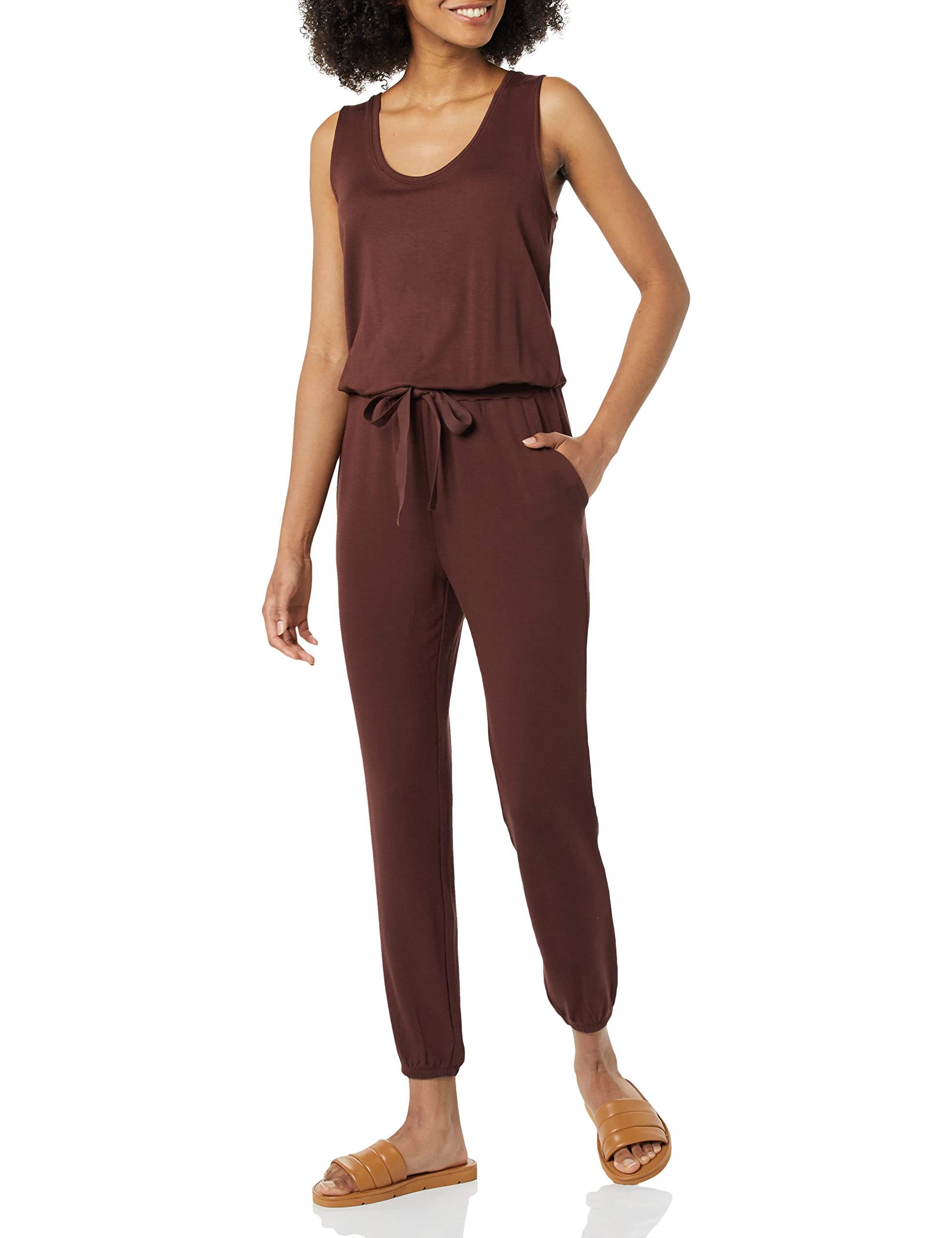 Women's Supersoft Terry Sleeveless Scoopneck Jumpsuit - Comfortable Lounge Wear for Yoga, Sleep & Relaxation at Home