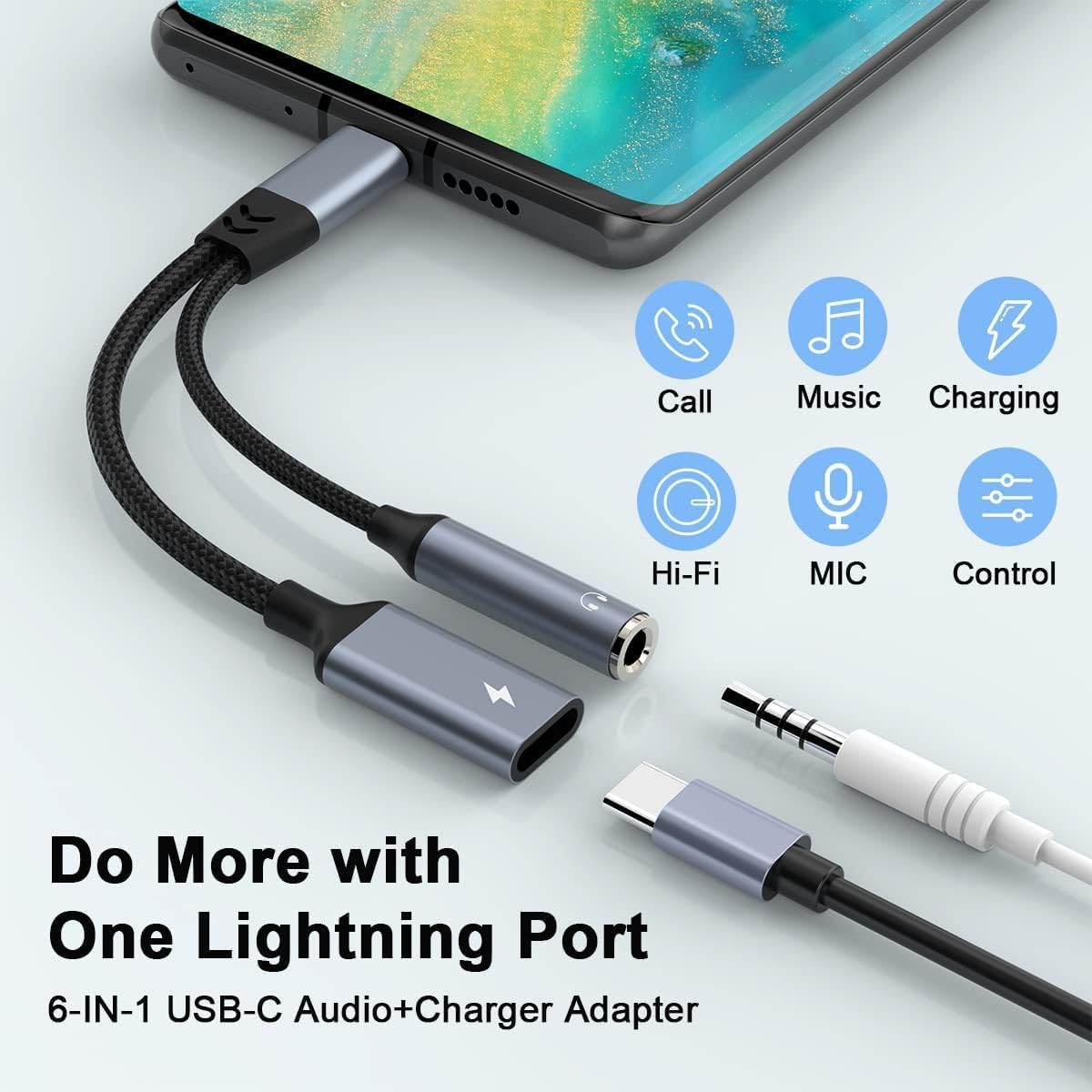 2-in-1 USB-C to 3.5mm Headphone Jack & PD 60W Fast Charging Adapter - Compatible with iPhone 15/14/13, iPad Pro, Samsung Galaxy - Listen & Charge Simultaneously for Gaming, Travel, Work & Study