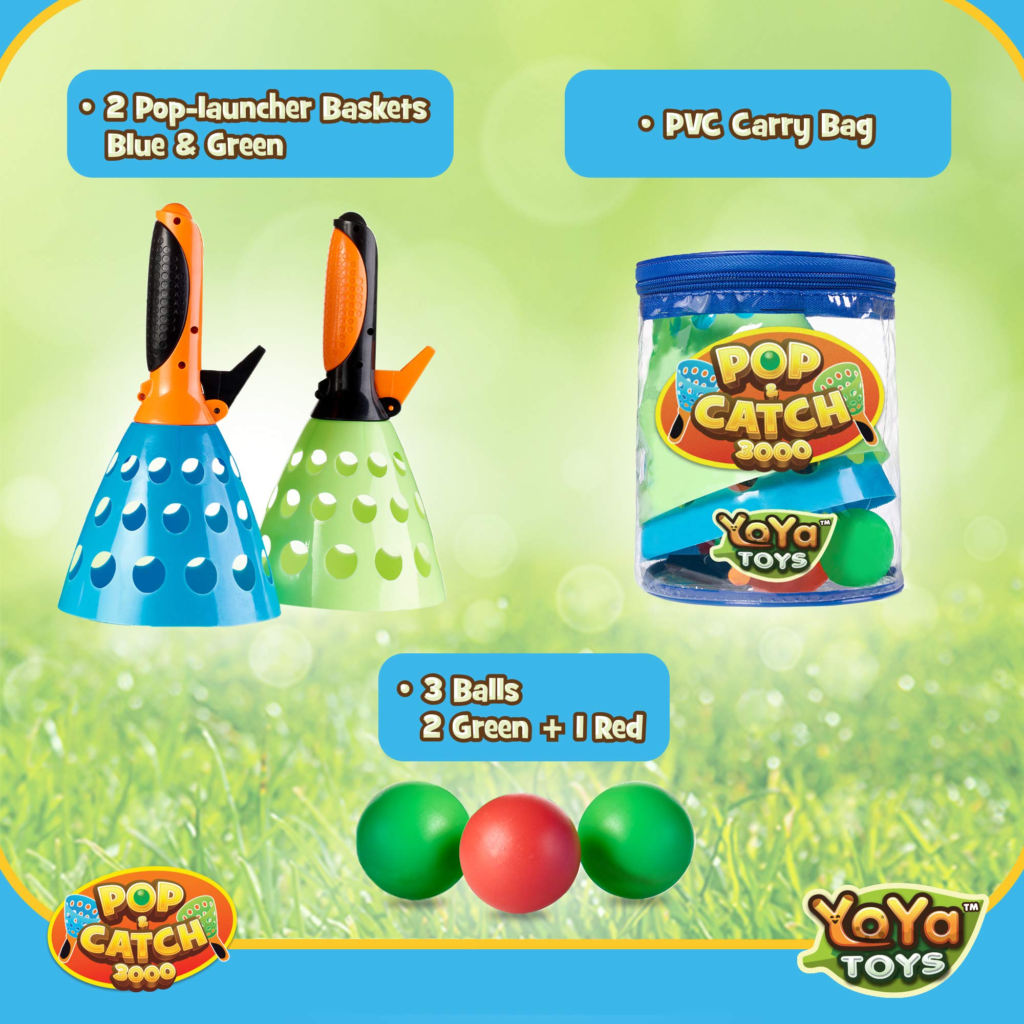 YoYa Toys Pop and Catch Ball Game Set for Kids Ages 8-12 - Outdoor Sports Toys with 2 Launcher Baskets, 3 Balls & PVC Storage Bag - Fun Backyard, Beach & Camping Activities for Family Parties & Outdoor Play