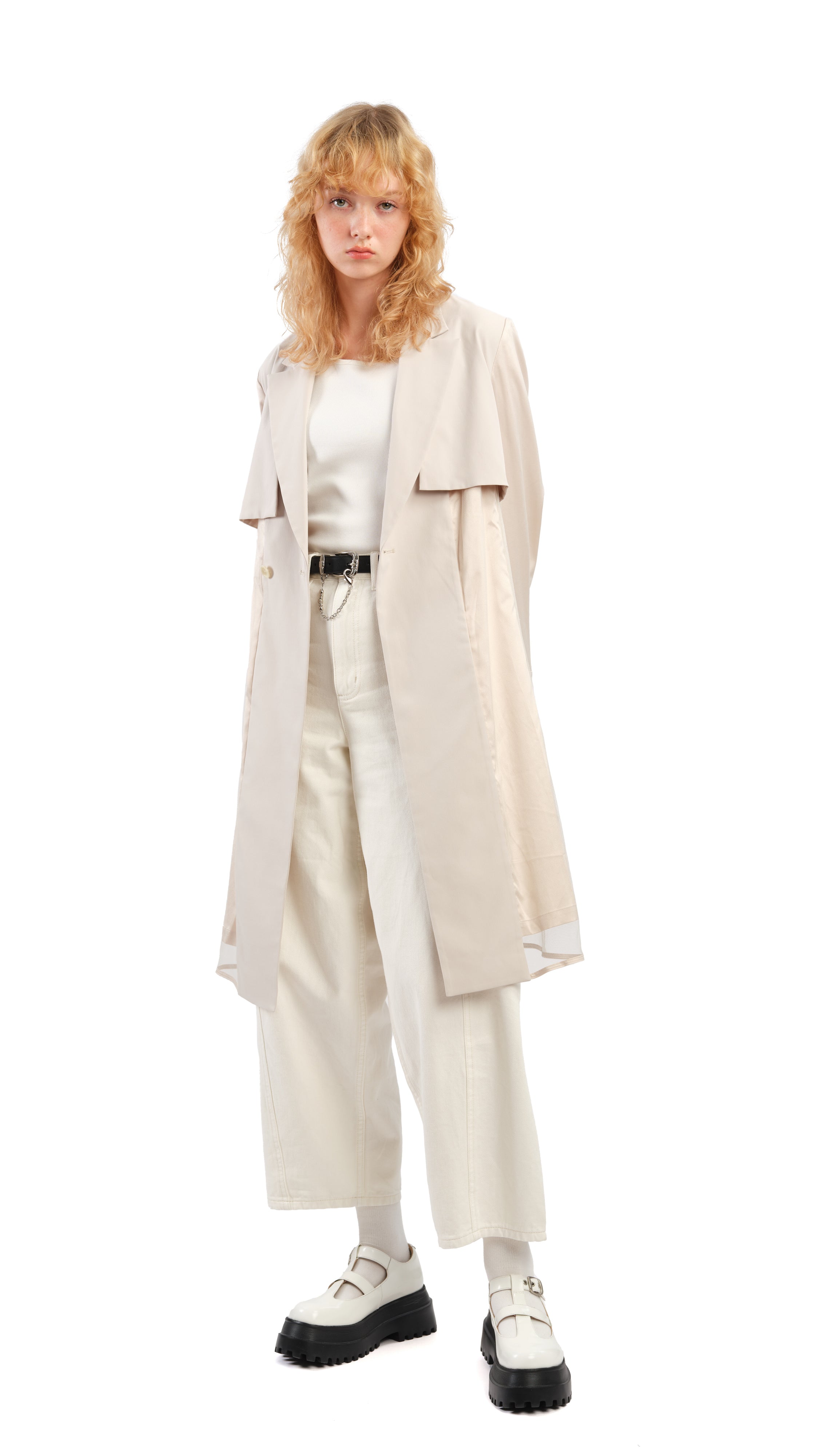 Stylish Mesh Trench Coat for Women - Lightweight Breathable Long Jacket with Belt - Perfect for Spring, Fall & Outdoor Activities