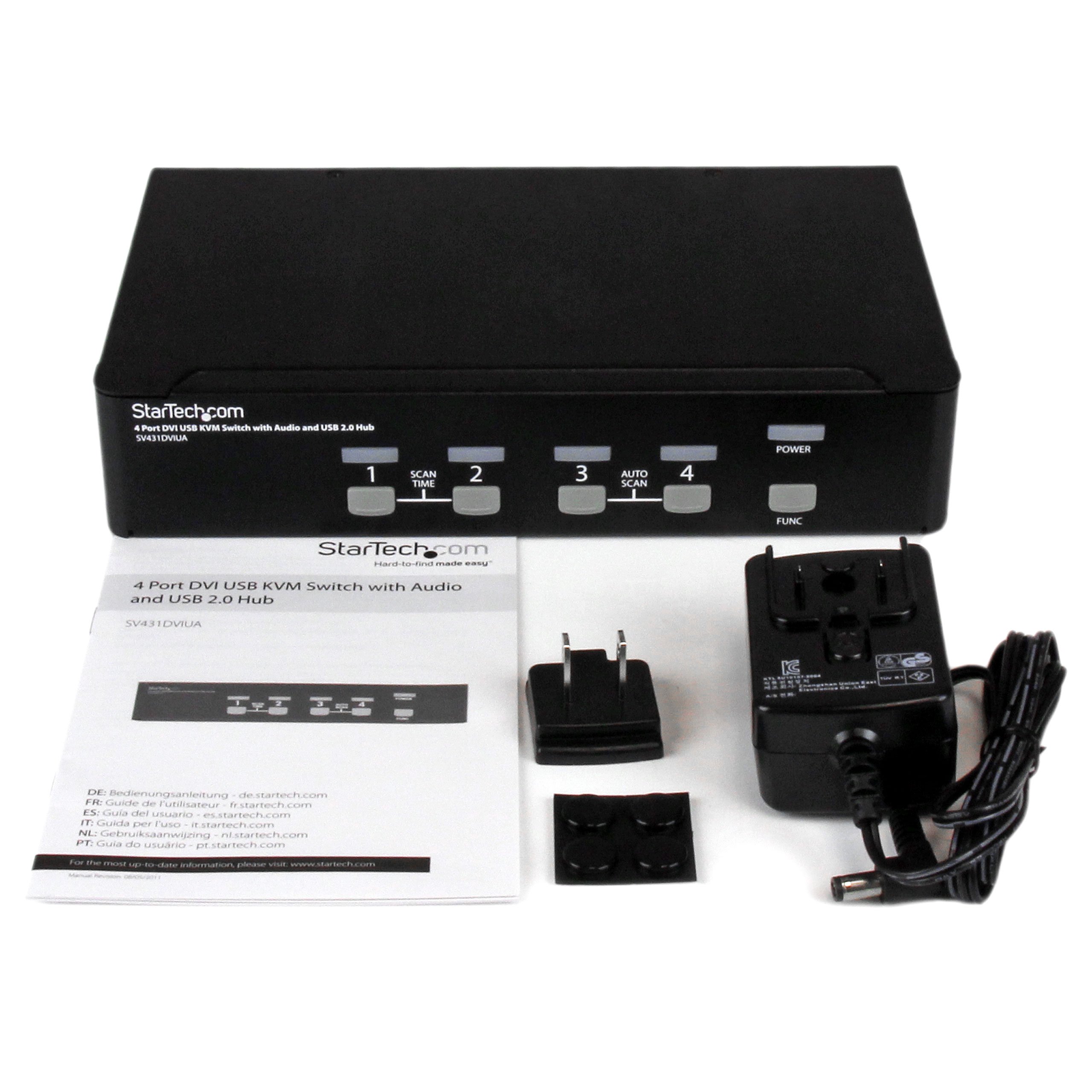 StarTech.com 4-Port DVI KVM Switch with Audio | 1U Rack-Mount for Multiple Computers | TAA Compliant (SV431DVIUA) | Ideal for Data Centers & Office Workstations