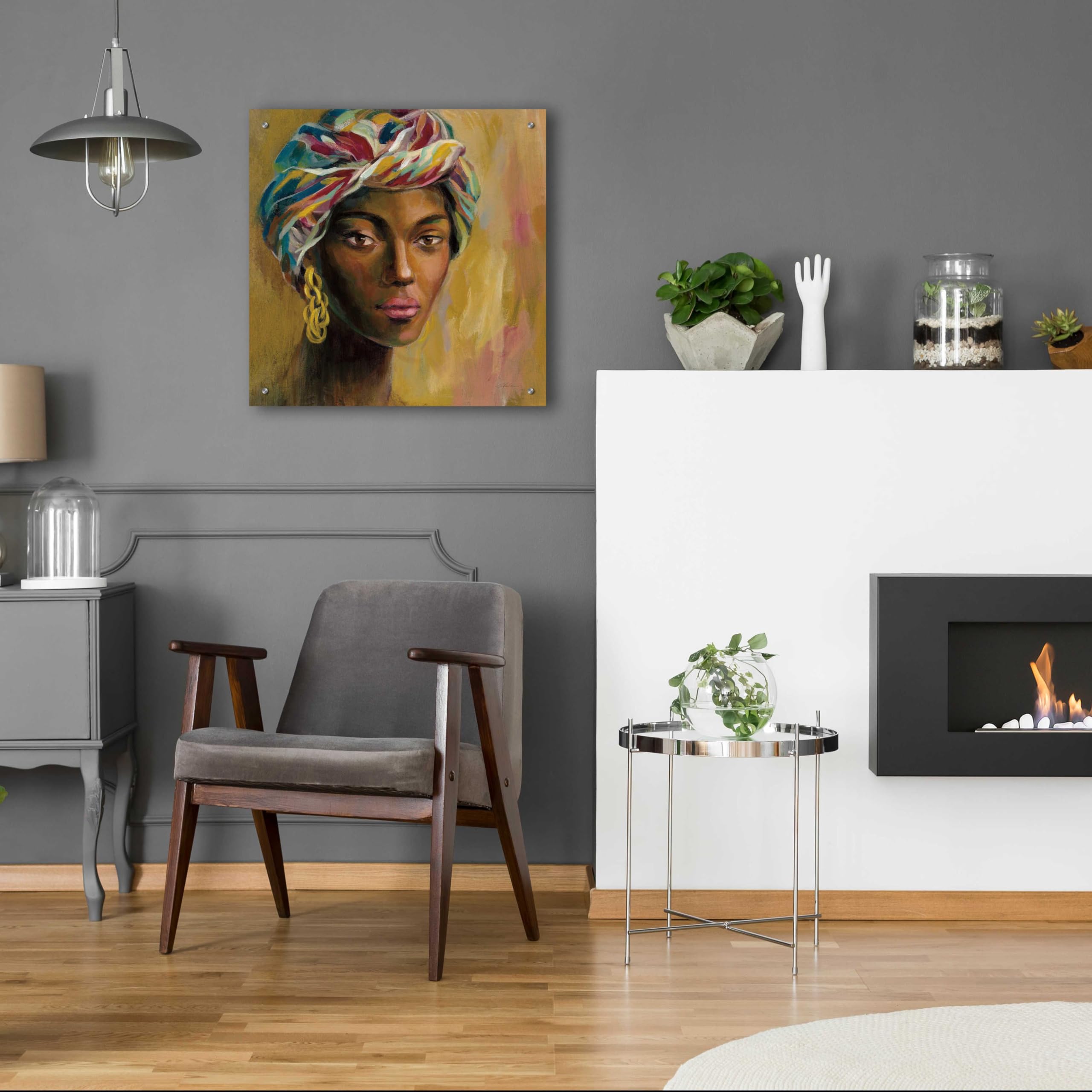 African Face I by Silvia Vassileva - 24x24 Inch Acrylic Glass Wall Art Painting, Modern Abstract Home Decor for Living Room, Bedroom & Office