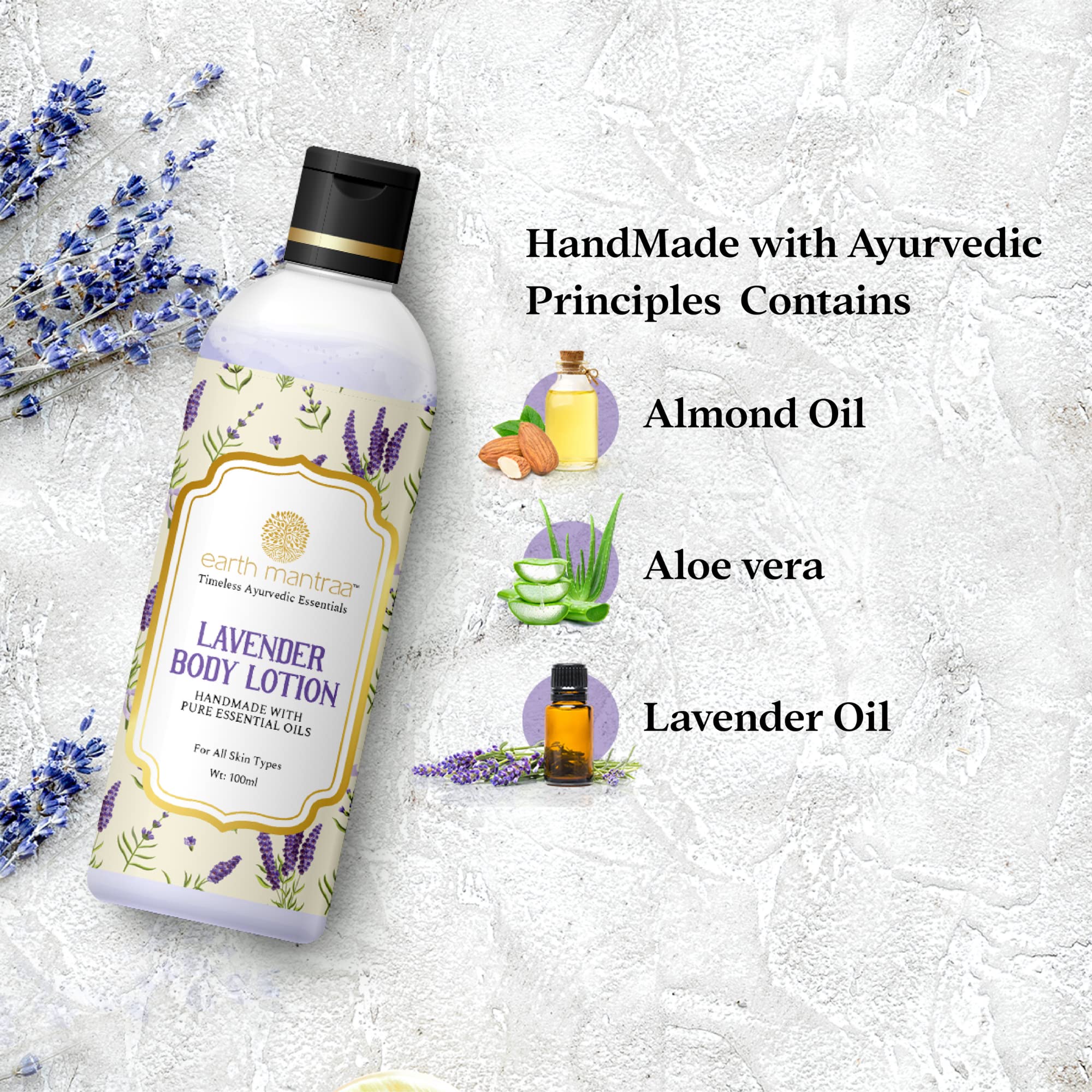 Earth Mantraa Lavender Body Lotion (100ml) - Hydrating & Brightening Moisturizer for All Skin Types | Soothing Dry Skin, Nighttime Relaxation & Daily Skincare Routine