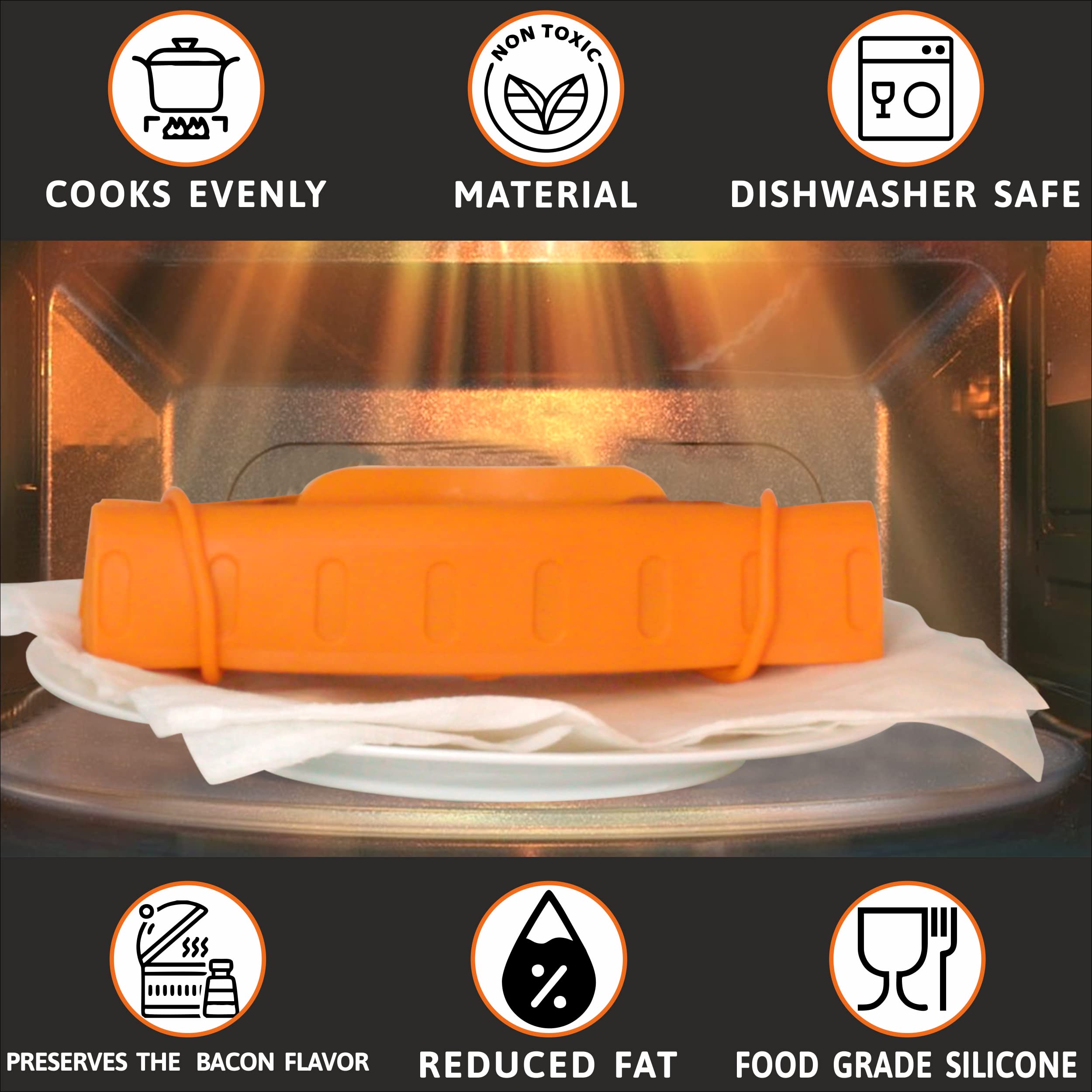 Crispy Microwave Bacon Cooker with Tray - Low Grease Bacon Maker for Quick & Easy Cooking | Perfect for Breakfast, Sandwiches & Salads | Pack of 1 Cooker + 1 Tray
