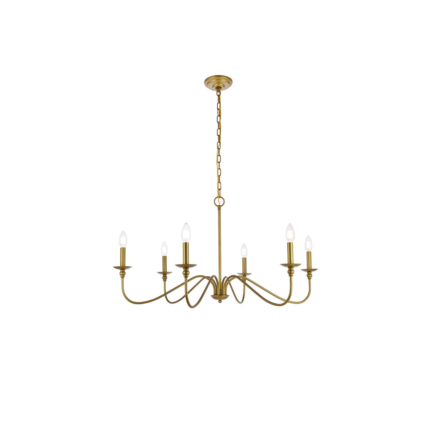 Rohan 6-Light Brass Chandelier - Elegant Vintage Ceiling Light Fixture for Dining Room, Living Room & Bedroom Lighting