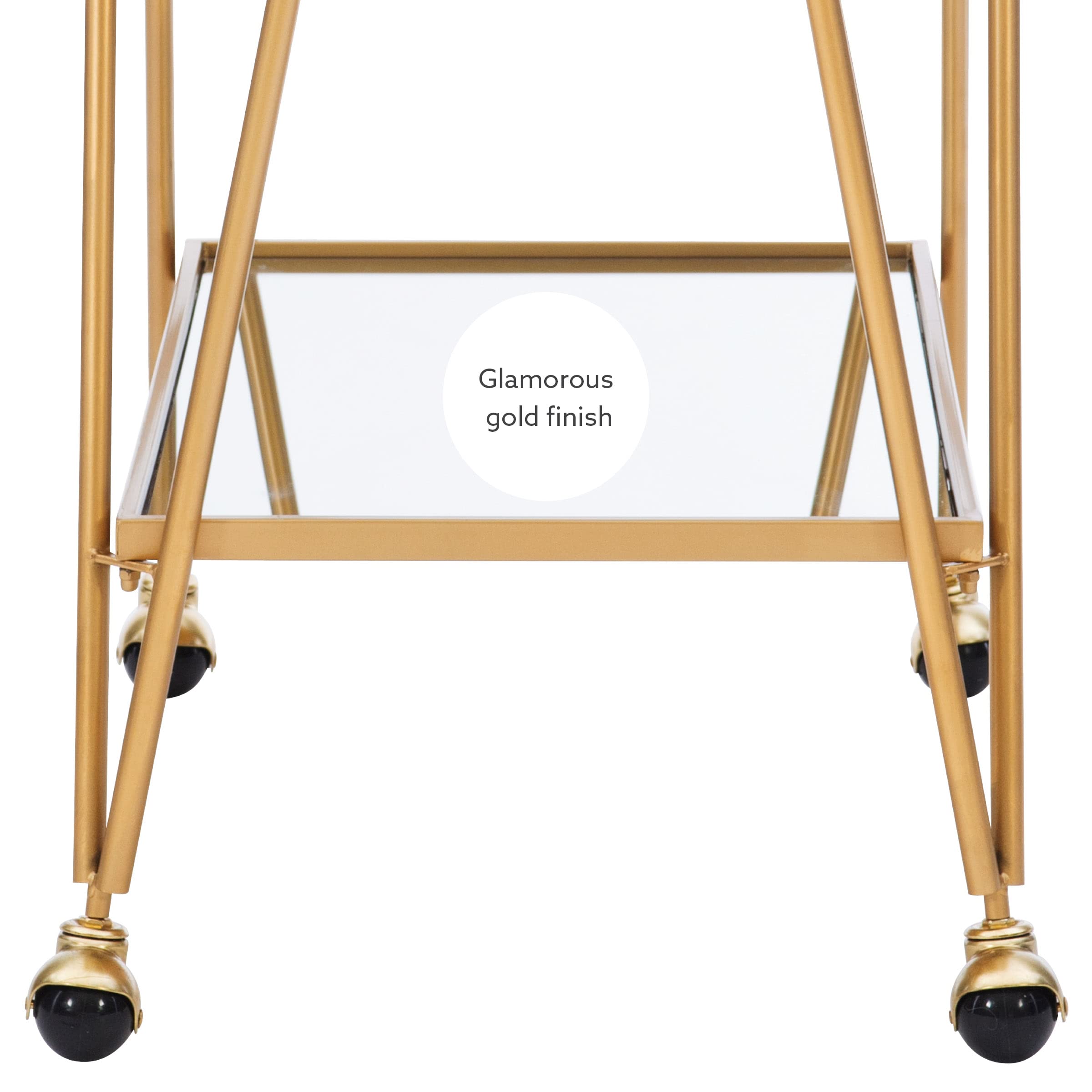 Linon Gina Mid-Century Bar Cart with Wheels - Gold Metal Rolling Drink Cart for Home Bar, Living Room, Kitchen & Outdoor Entertaining
