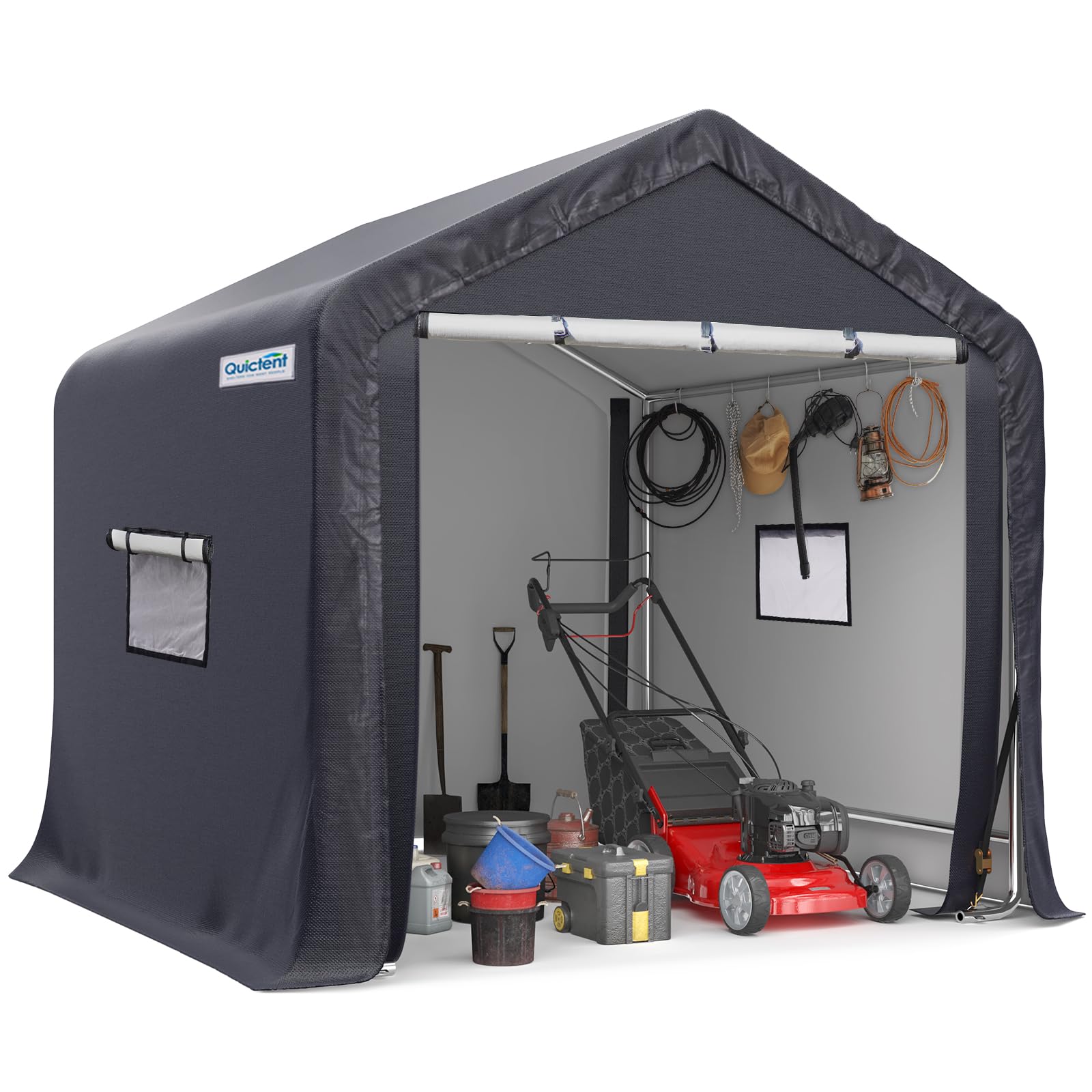 Quictent 6'x6' Heavy Duty Portable Carport Garage Shelter with Roll-Up Ventilated Windows - Outdoor Storage Shed for Motorcycle, Patio Furniture, Lawn Mower & Bike - Dark Gray | Perfect for Backyard, Driveway & RV Storage