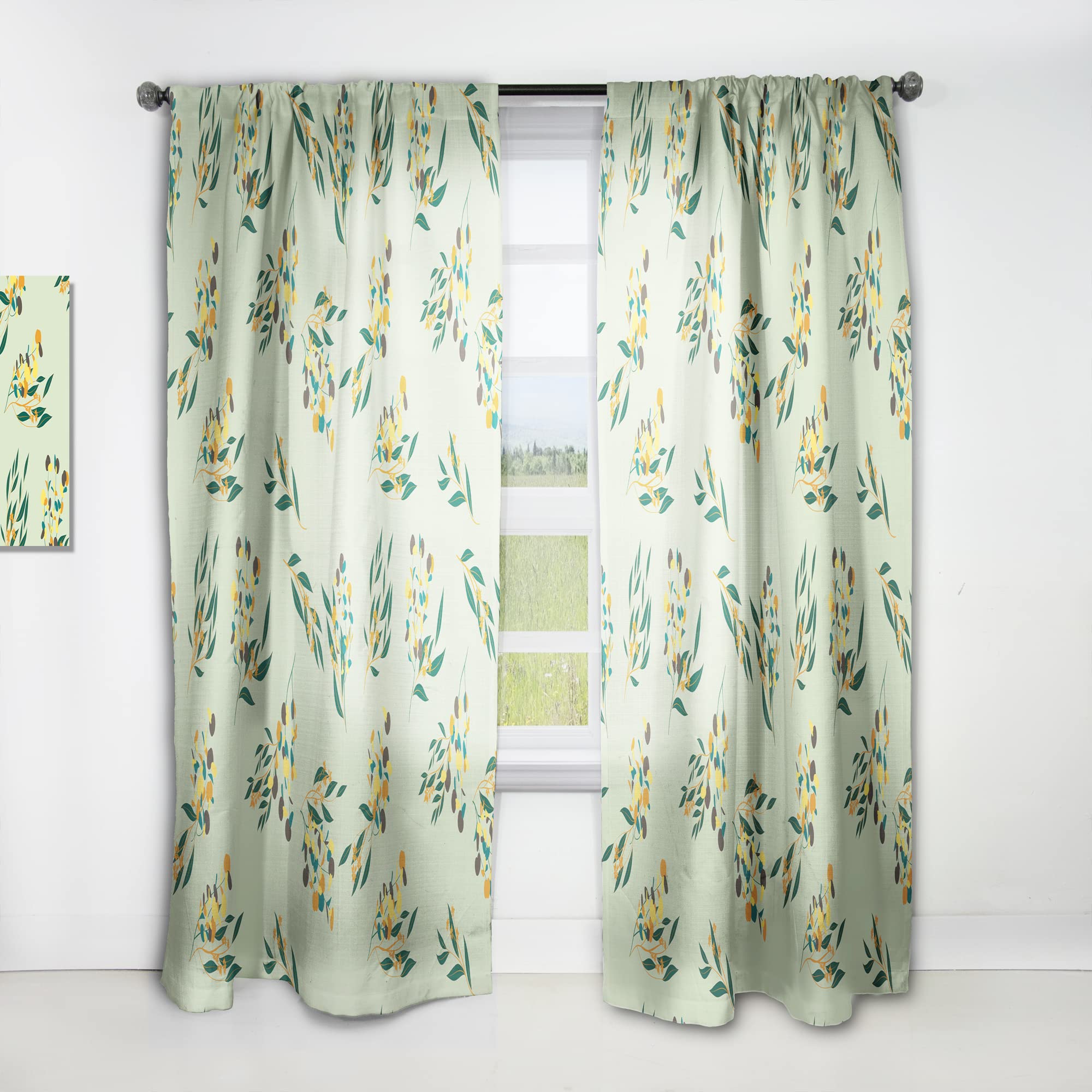 DesignQ Thermal Insulated Floral Curtains - Bright Eucalyptus Pattern III - 52x120 Single Panel for Bedroom & Living Room - Energy Saving & Blackout Drapes for Home Decor