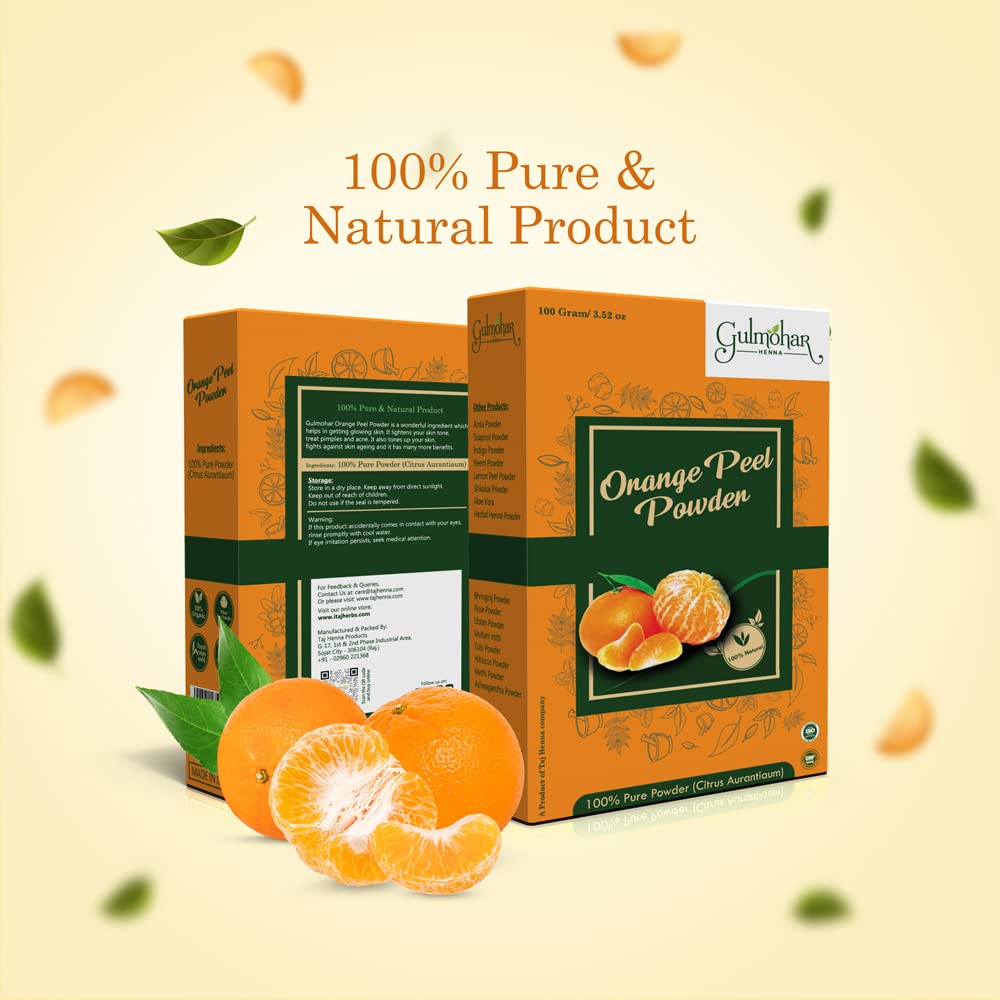 Gulmohar 100% Pure Orange Peel Powder for Skin Care & Brightening - 100g | Natural Face Exfoliator for Glowing Skin, Acne Treatment & Dark Spot Removal