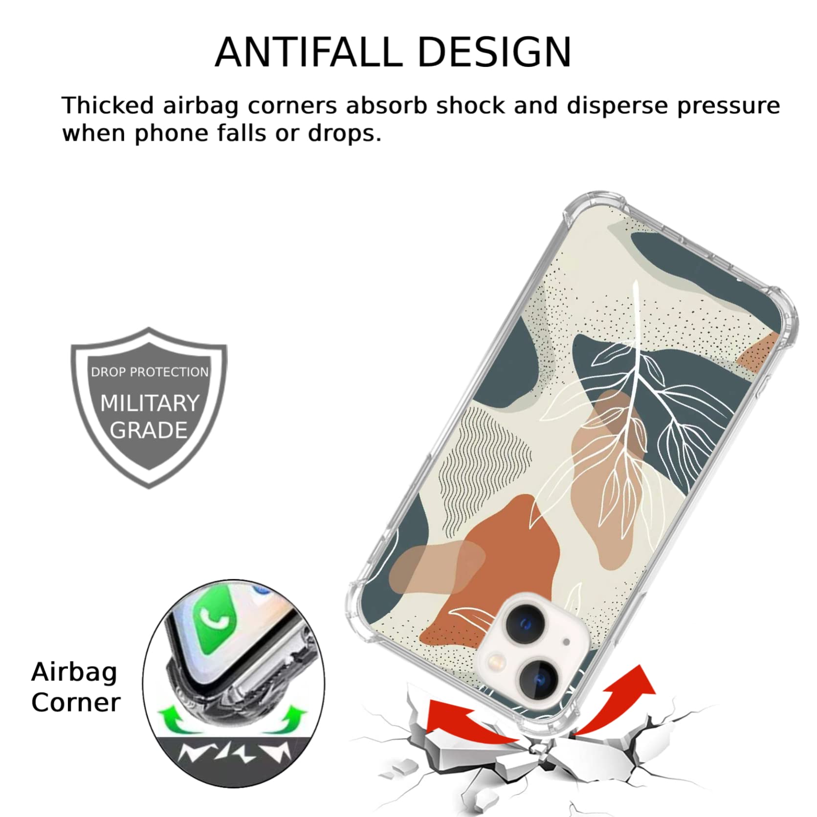 Floral Abstract Modern Art iPhone 13 Case - Boho Minimalist Botanical Phone Cover for Women & Men, Trendy Cool TPU Bumper Case - Perfect for Everyday Use, Office & Travel Protection