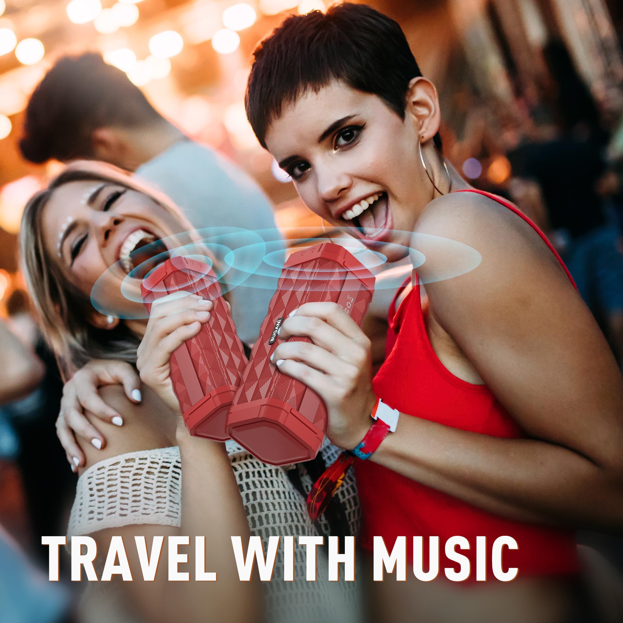 BUGANI M99 Bluetooth Speaker - Wireless Portable Speaker with Stereo Sound, 24H Playtime, 100ft Range, IPX5 Waterproof & Built-in Mic - Perfect for Home, Outdoor, Travel, Camping, Beach & Parties (Red)