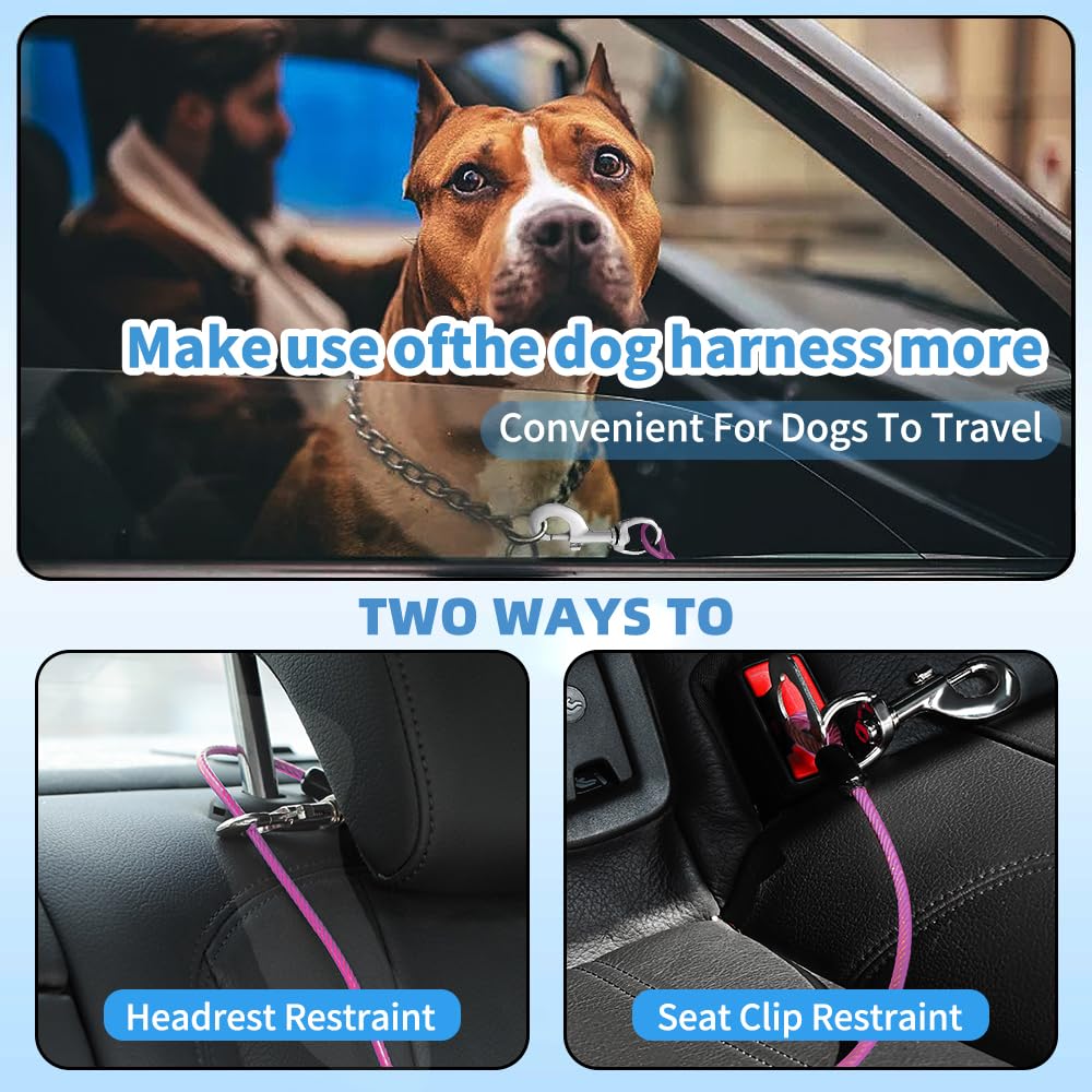 **Dog Car Seat Belt Harness - 24 inch/60 CM Coated Wire Leash Safety Restraint with Double Clips & Latch - Chew-Proof Tether for Vehicle Travel (Purple) - Perfect for Road Trips & Safe Pet Transport**