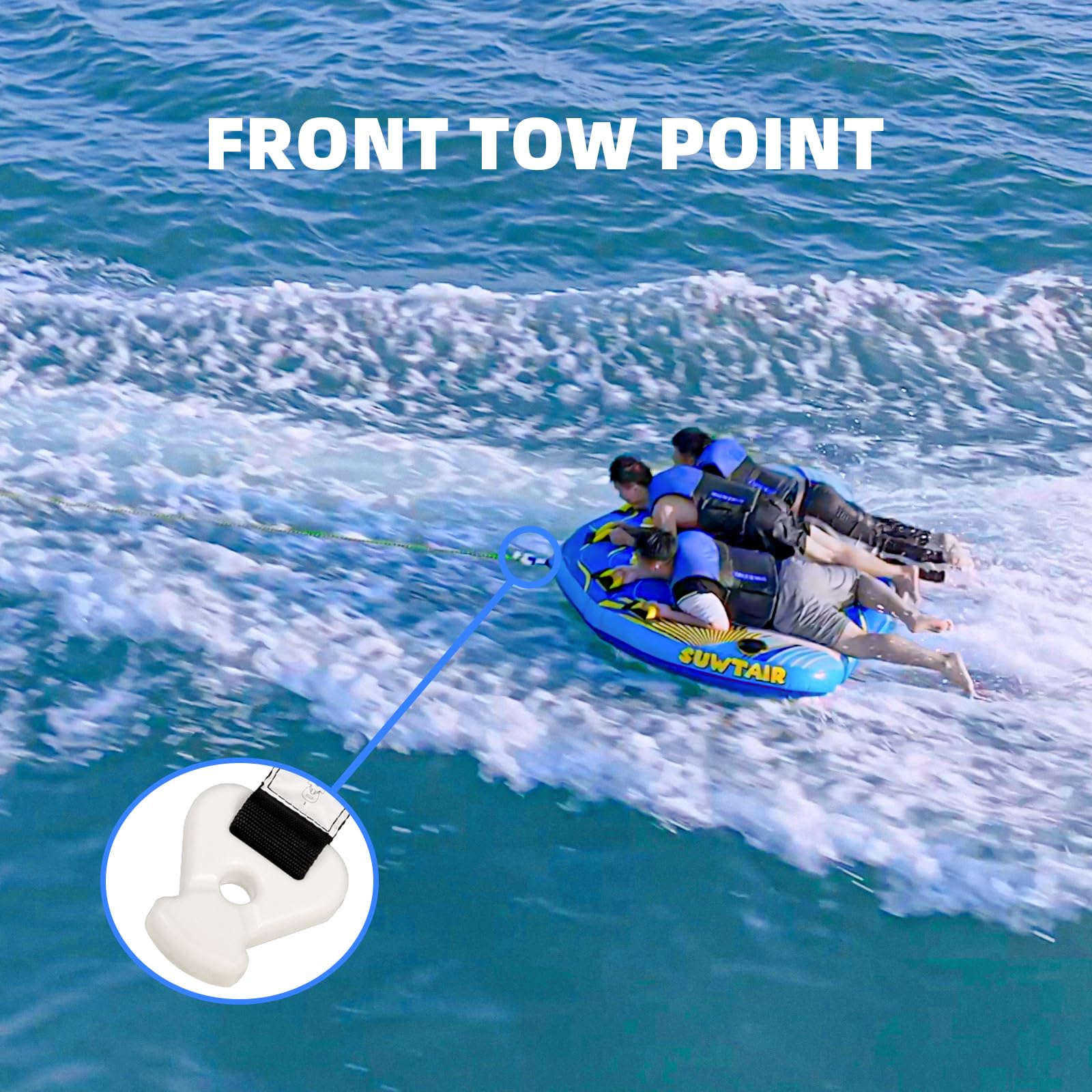 SUWTAIR Heavy-Duty Towable Tube for Boating - 3 Person Inflatable Sofa Tube with Thick Nylon Cover, Blue - Perfect for Water Sports, Lake Fun & Summer Beach Activities