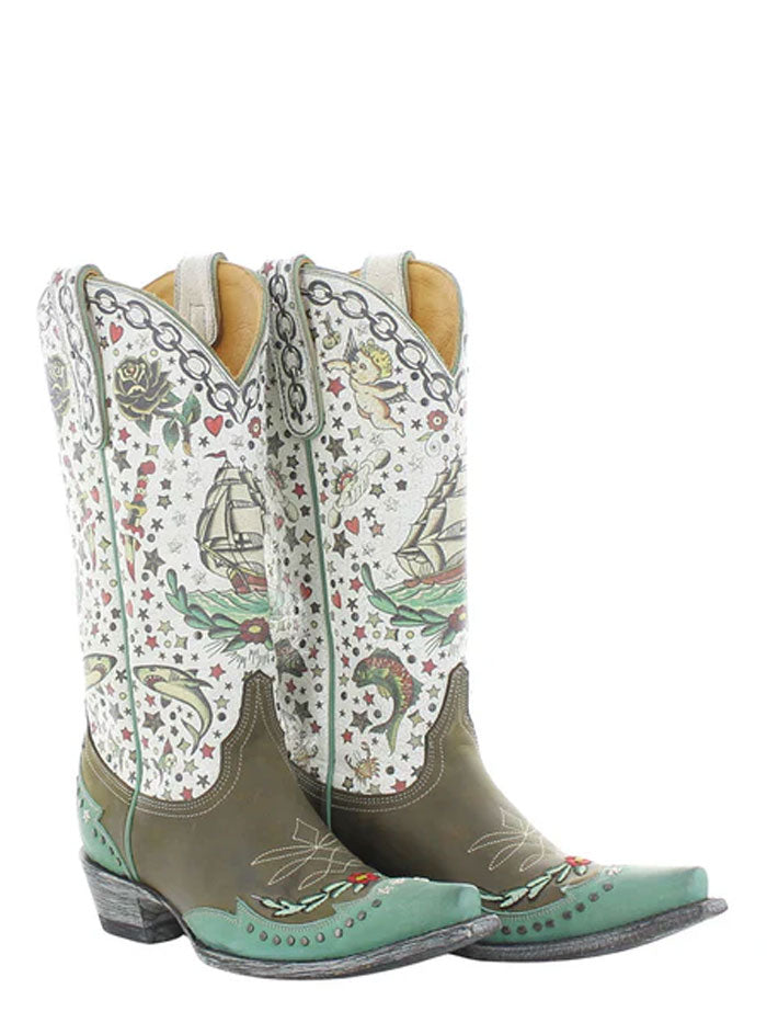 Old Gringo L4072 Women's MARINA Leather Boots - Olive Green Western Cowboy Boots for Country Dancing & Outdoor Adventures