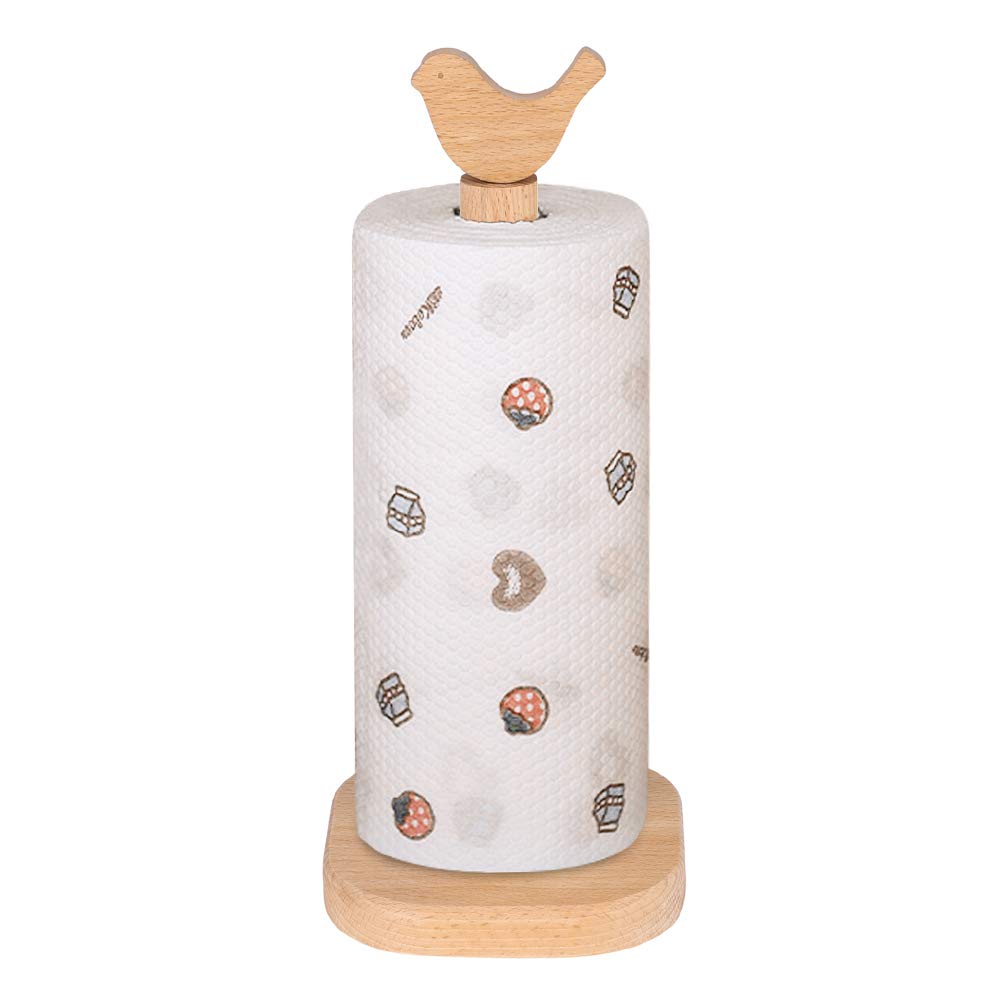 Wooden Paper Towel Holder - Vertical Countertop Tissue Roll Dispenser Stand Organizer for Kitchen, Bathroom, Living Room, Bedroom, Dorm & Office - Perfect for Hand Towels, Napkins and Decorative Storage