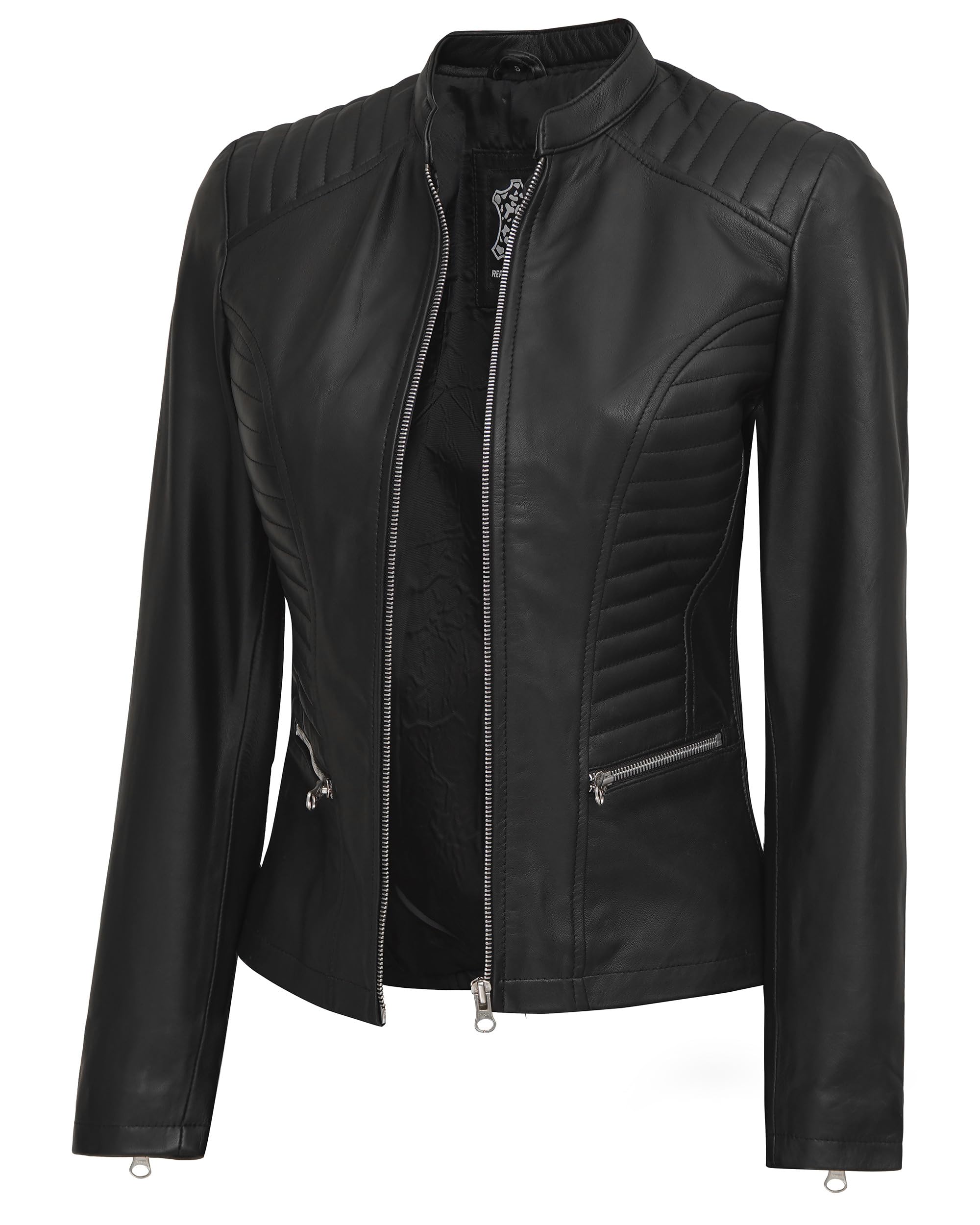 Decrum Genuine Leather Jacket for Women - Stylish Cafe Racer Motorcycle Jacket with Zipper Closure | Perfect for Biker Fashion, Casual Outfits & Night Out Looks