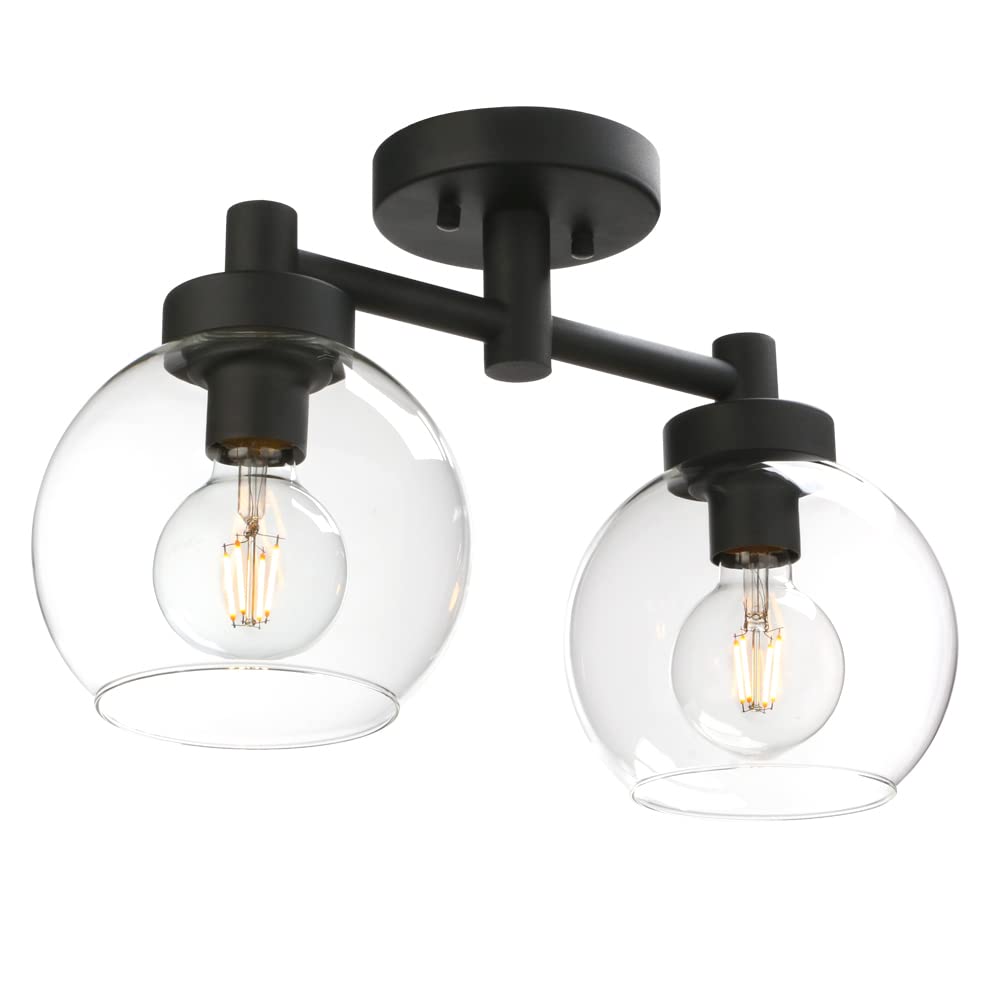 Pathson 2-Light Semi-Flush Mount Ceiling Fixture with Round Glass Globes - Modern Lighting for Living Room, Bedroom, Bathroom, Hallway & Kitchen | Dimmable Ambient Lighting for Home & Office Spaces