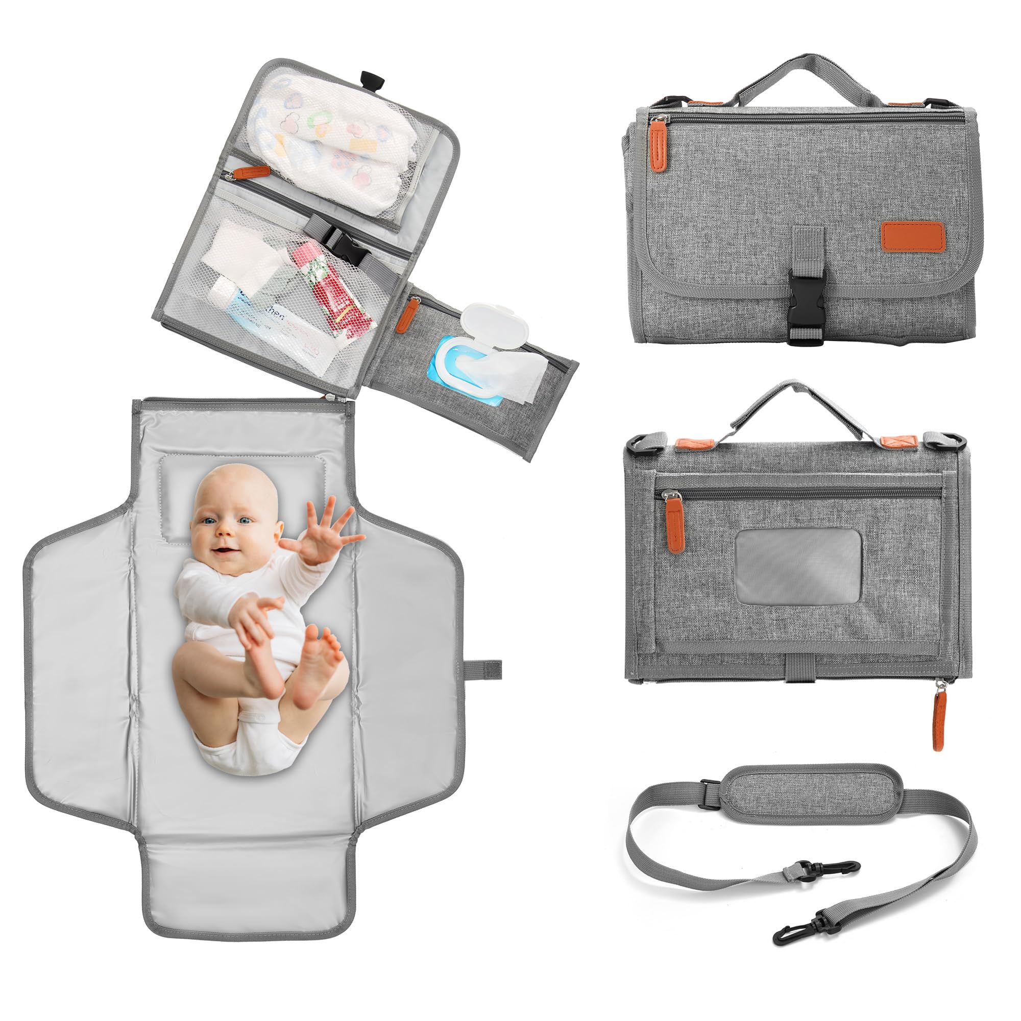 Portable Waterproof Diaper Changing Pad for Newborns - Travel Baby Changing Mat with Shoulder Strap | Perfect for On-the-Go Parents, Daycare & Baby Showers Gift