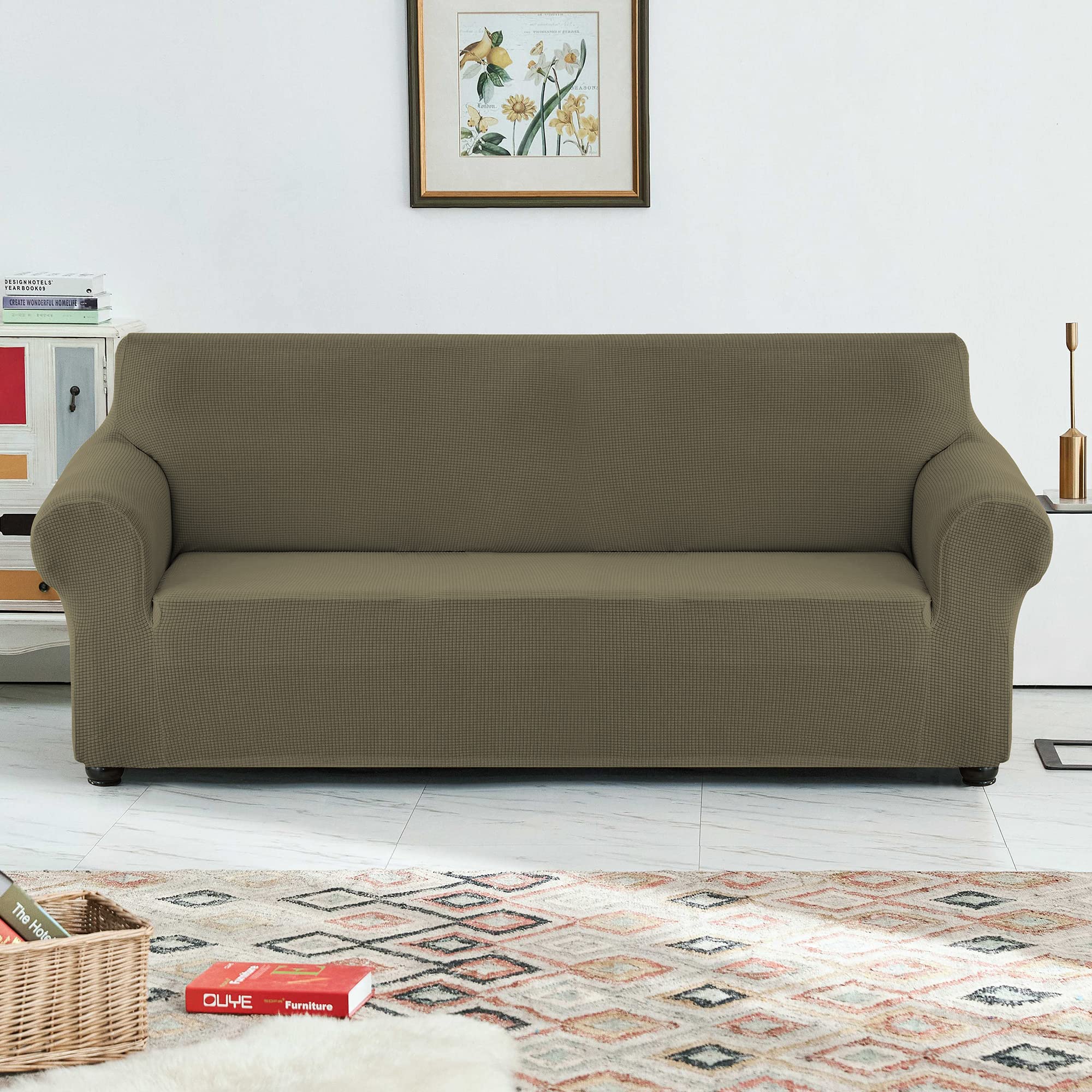 **Stretch Sofa Slipcover - Waterproof Couch Cover, Soft & Durable Furniture Protector with Elastic Bottom for Kids & Pets (Khaki, XL) - Perfect for Living Room, Family Room & Pet-Friendly Homes**