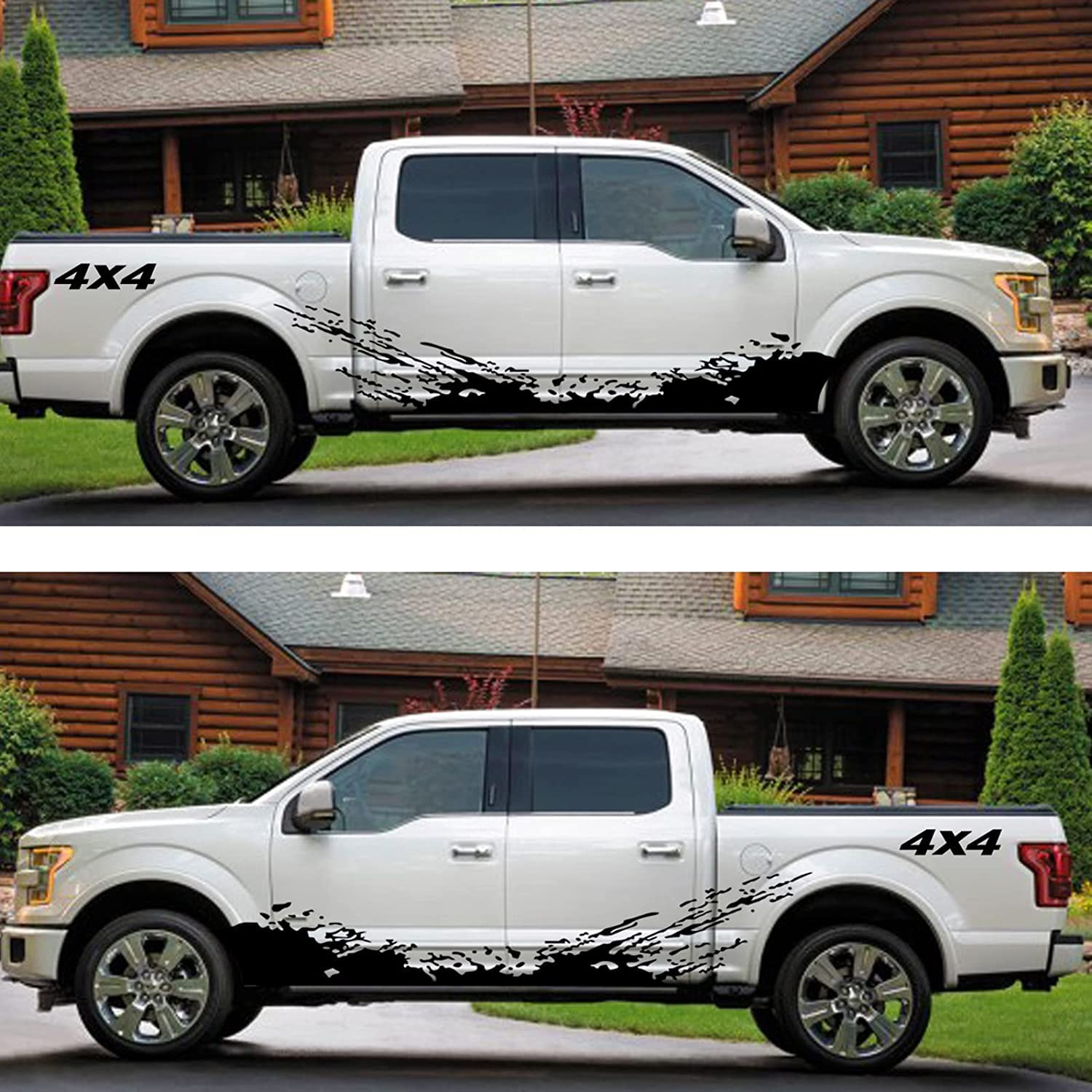 Truck Car Stickers - Large Vinyl Decals for Pickup Trucks & SUVs | 4x4 Racing Stripes & Wave Graphics | Durable Body & Door Decals for Men (Black) - Perfect for Off-Road Adventures & Custom Vehicle Styling