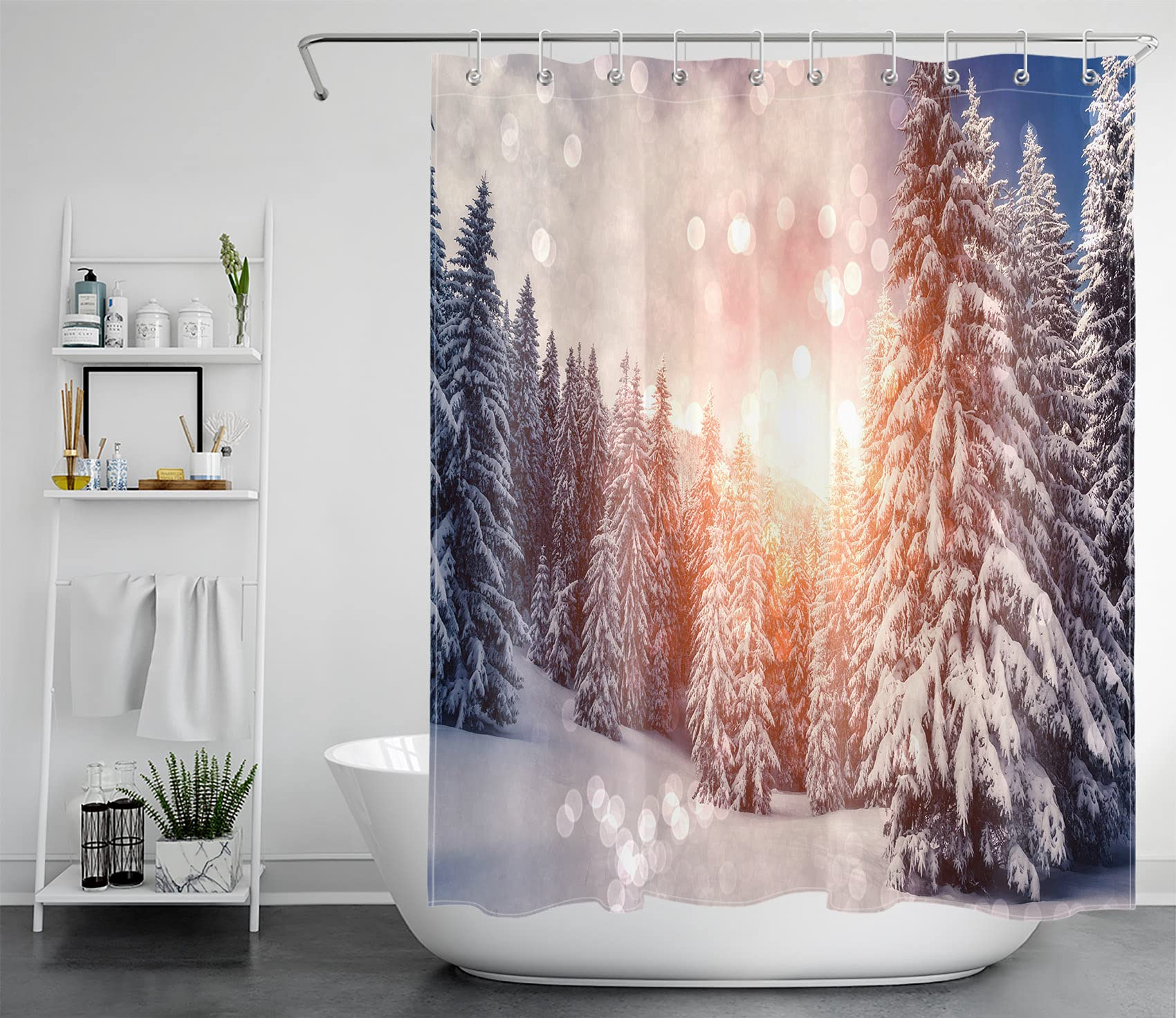 HVEST Winter Pine Trees Shower Curtain - Waterproof Polyester Bathroom Decor with Hooks, 60x72 Inches - Perfect for Cozy Winter Bathrooms & Holiday Home Decor