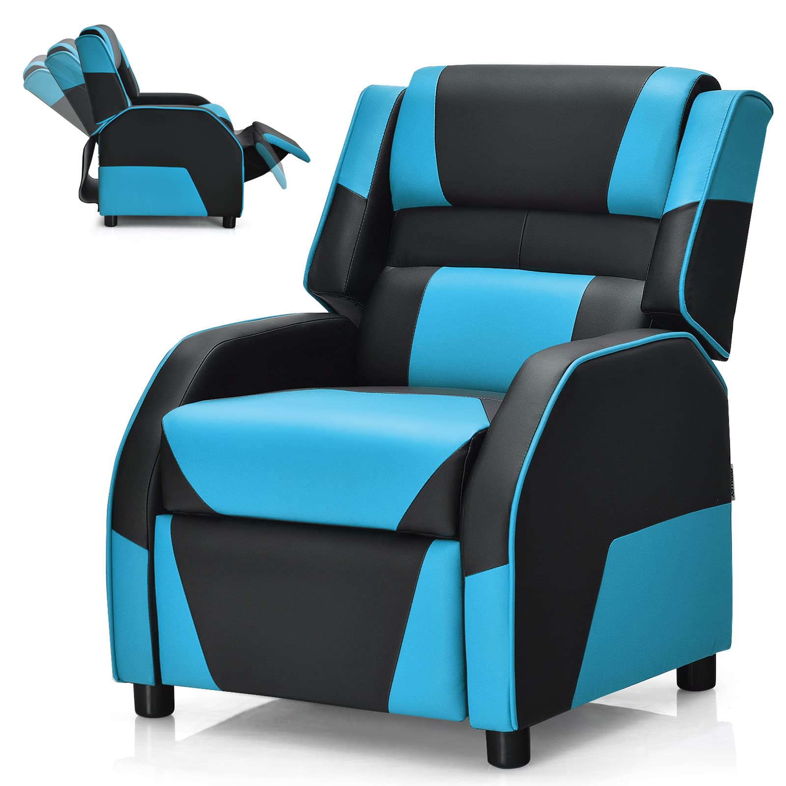 COSTWAY Kids Recliner Sofa - Adjustable Toddler Leather Recliner Chair with Footrest & Headrest, Gaming Reclining Chair for Boys & Girls Ages 3+, Perfect for Living Room, Bedroom & Playroom (Blue) - Ideal for Movie Nights, Gaming & Relaxing