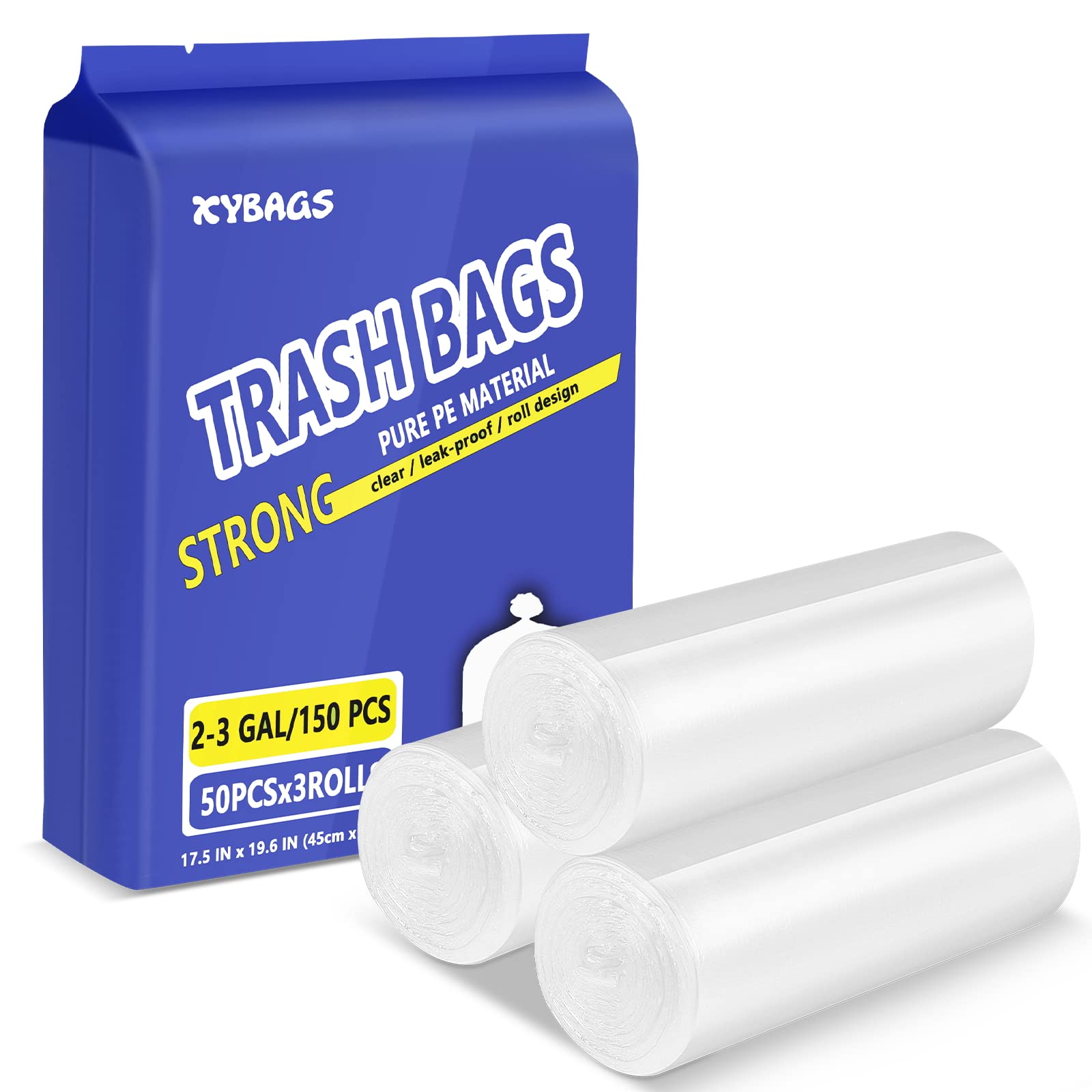 3 Gallon Small Trash Bags - 150 Count Clear Garbage Liners for Bathroom, Office, Home & Car | Fits 2-3 Gallon Trash Cans | Perfect for Waste Bins, Diaper Pails & Small Spaces