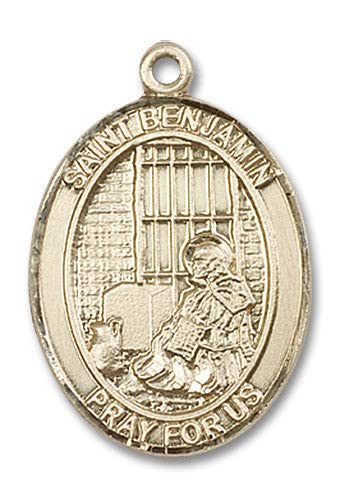 14kt Gold Filled St. Benjamin Catholic Medal Pendant Necklace for Men & Women - Religious Jewelry Gift for Baptism, First Communion & Spiritual Protection