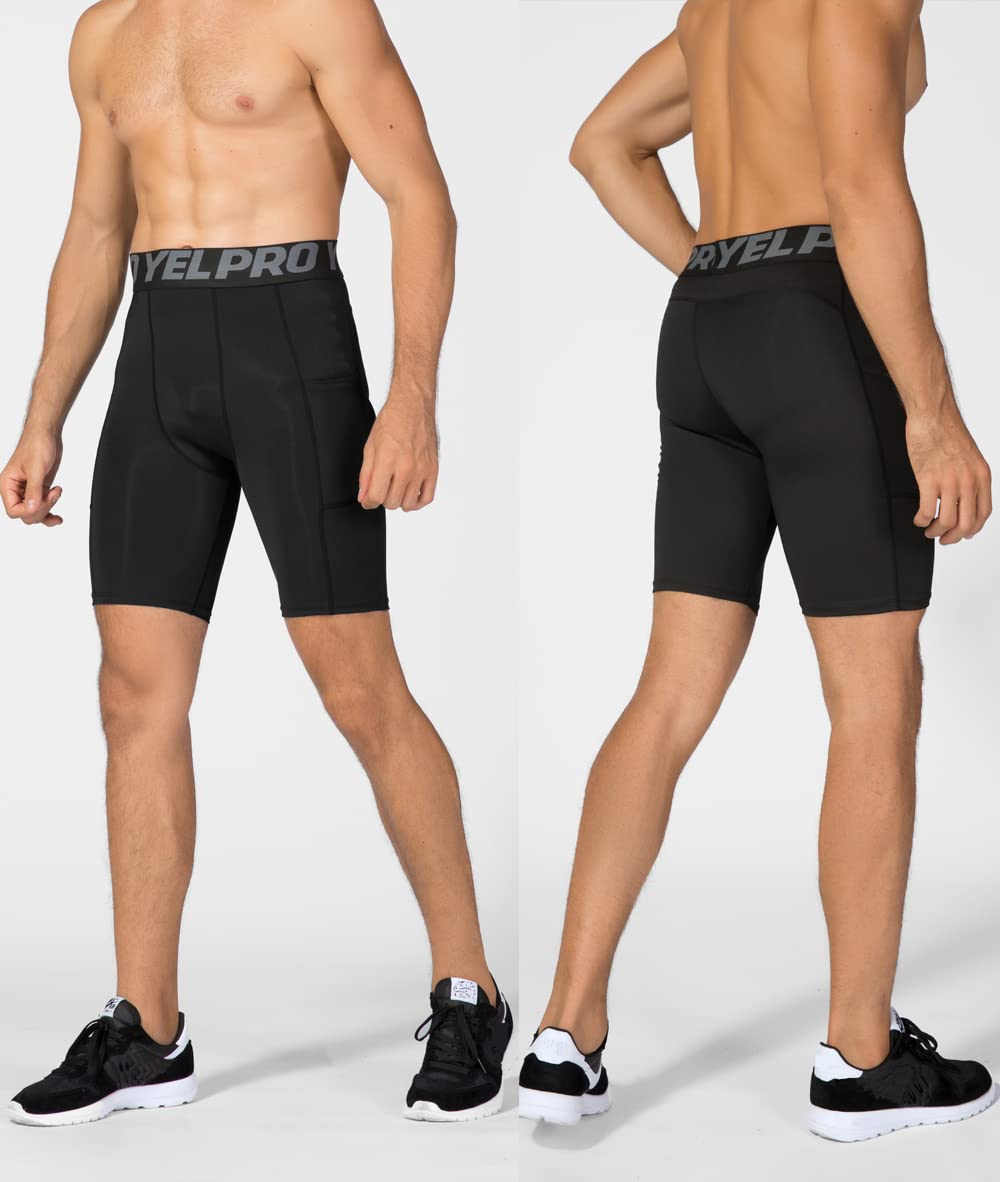 Men's Compression Shorts with Pockets - Spandex Athletic Workout Running Shorts - Performance Baselayer Underwear for Gym, Sports & Active Lifestyle