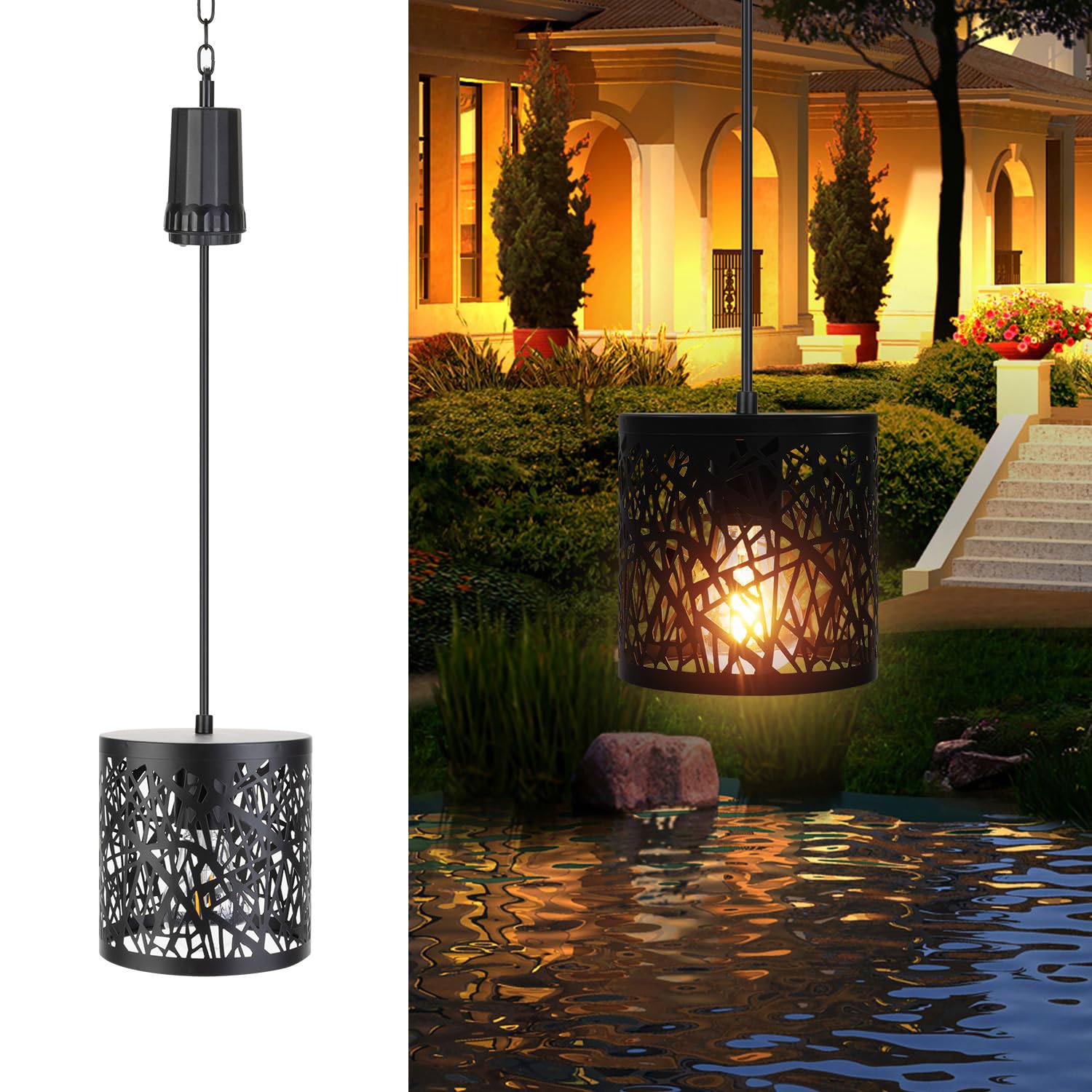 Battery Operated Hanging Light - Retro Black Metal Lantern with 6-Hour Timer for Outdoor & Indoor Use | Perfect for Gazebo, Porch, Garden, Patio, Living Room & More