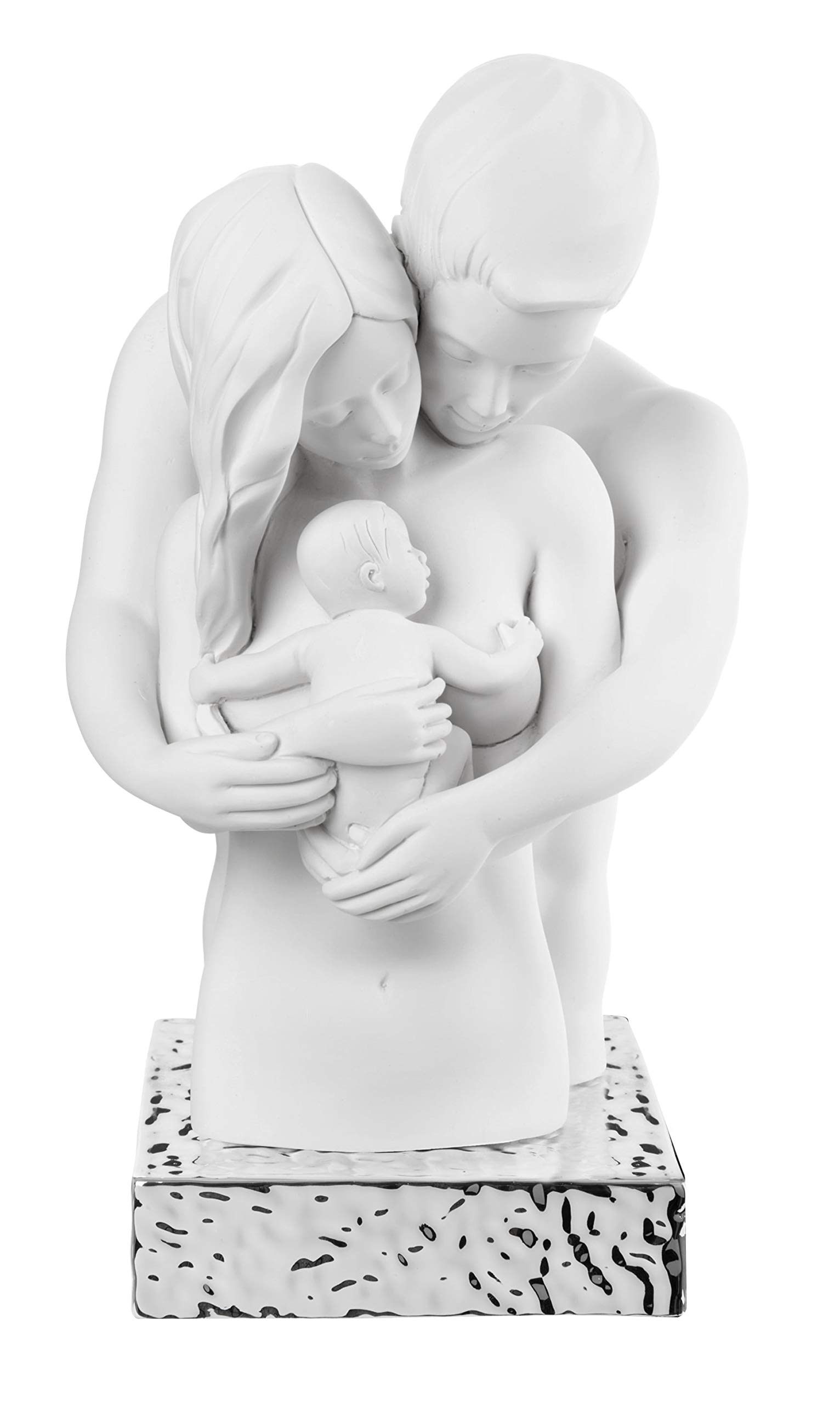 MAZZOLA LUCE Holy Family Nativity Table Sculpture - Modern White Chalk Design with Silver Base | Religious Home Decor, Christmas Centerpiece, Gift for Catholic Families