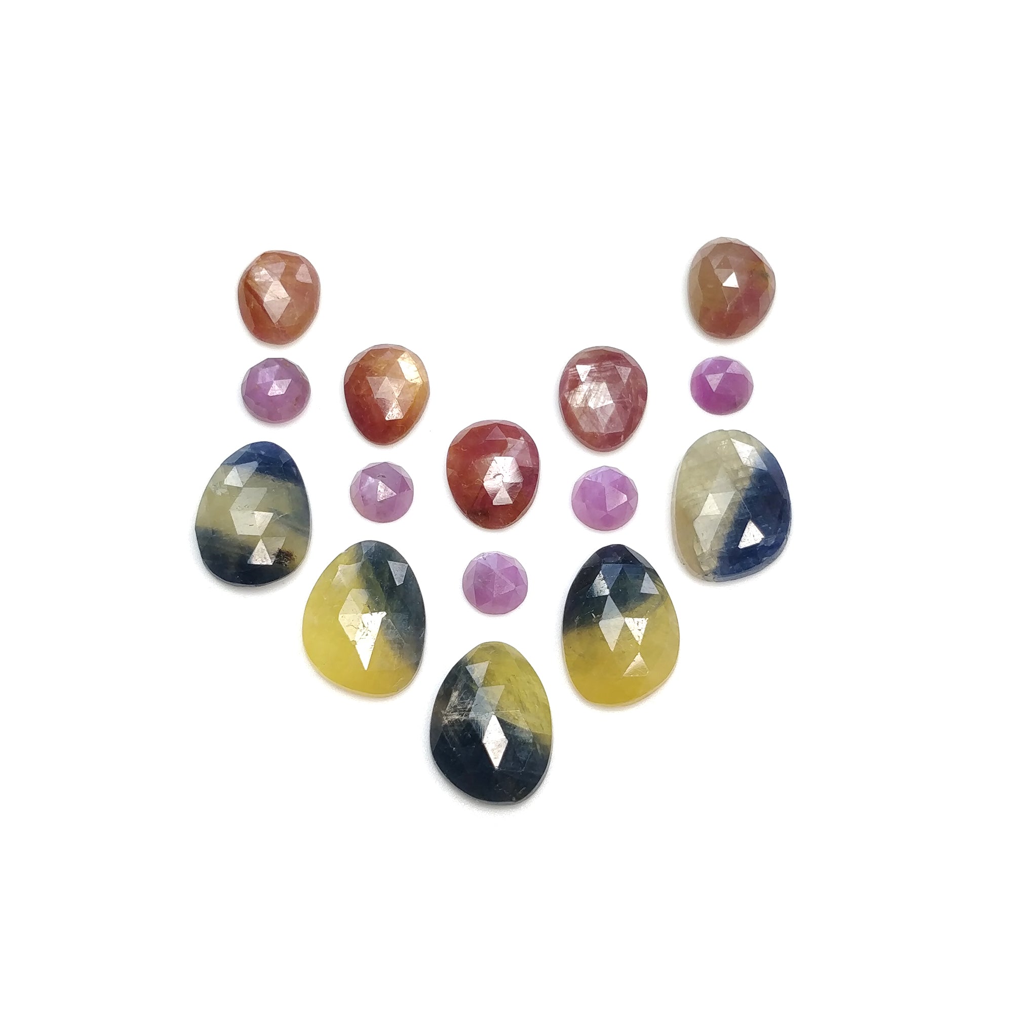 Natural Untreated Multi-Color Sapphire Gemstone Set - 15pcs Rose Cut Round & Oval Sapphires for Jewelry Making, Engagement Rings & DIY Crafts