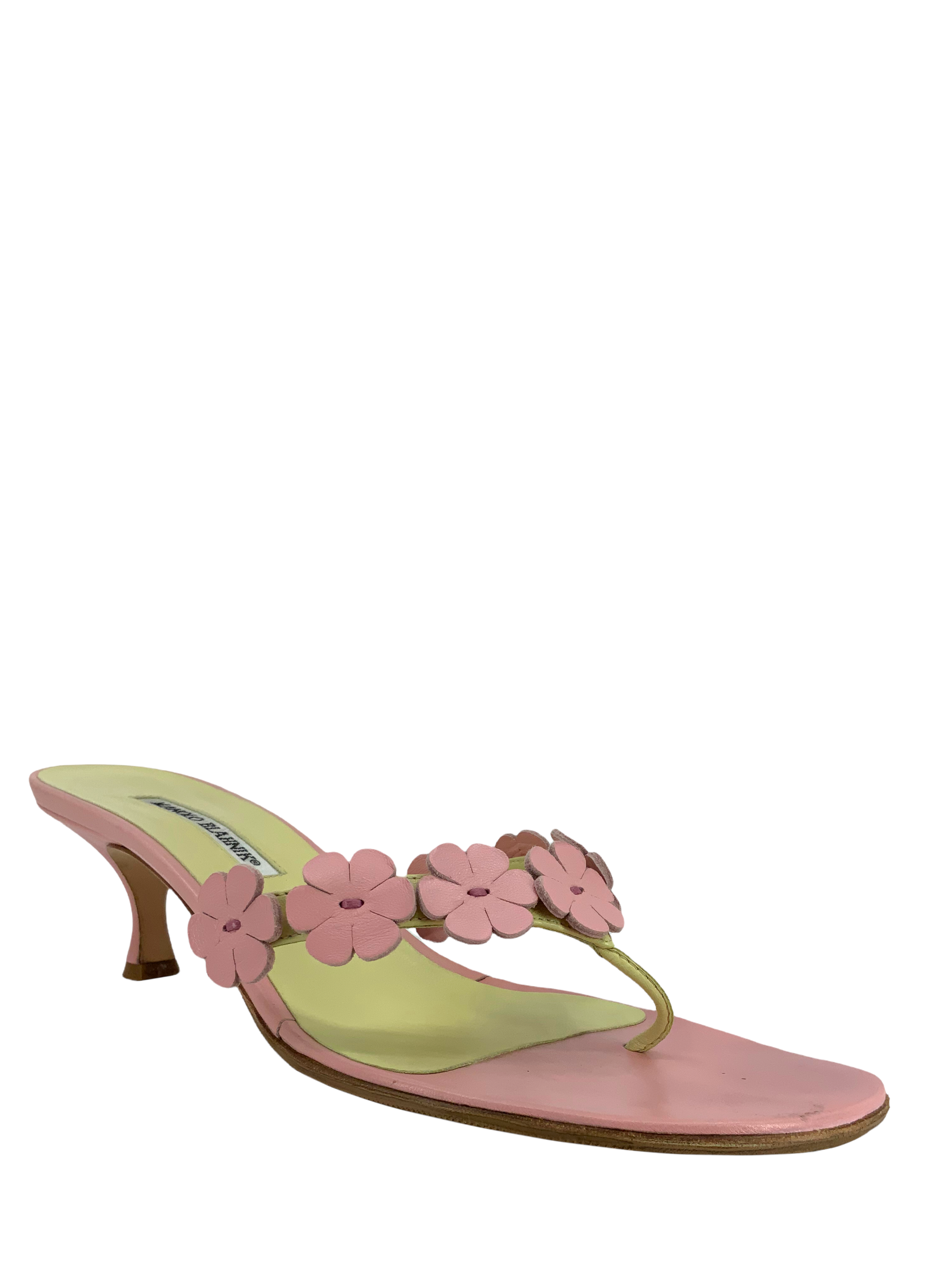 MANOLO BLAHNIK Flower Applique Thong Sandals for Women | Size 11 | Comfortable Summer Beach Wedding Flip Flops | Perfect for Vacations, Pool Parties & Date Nights