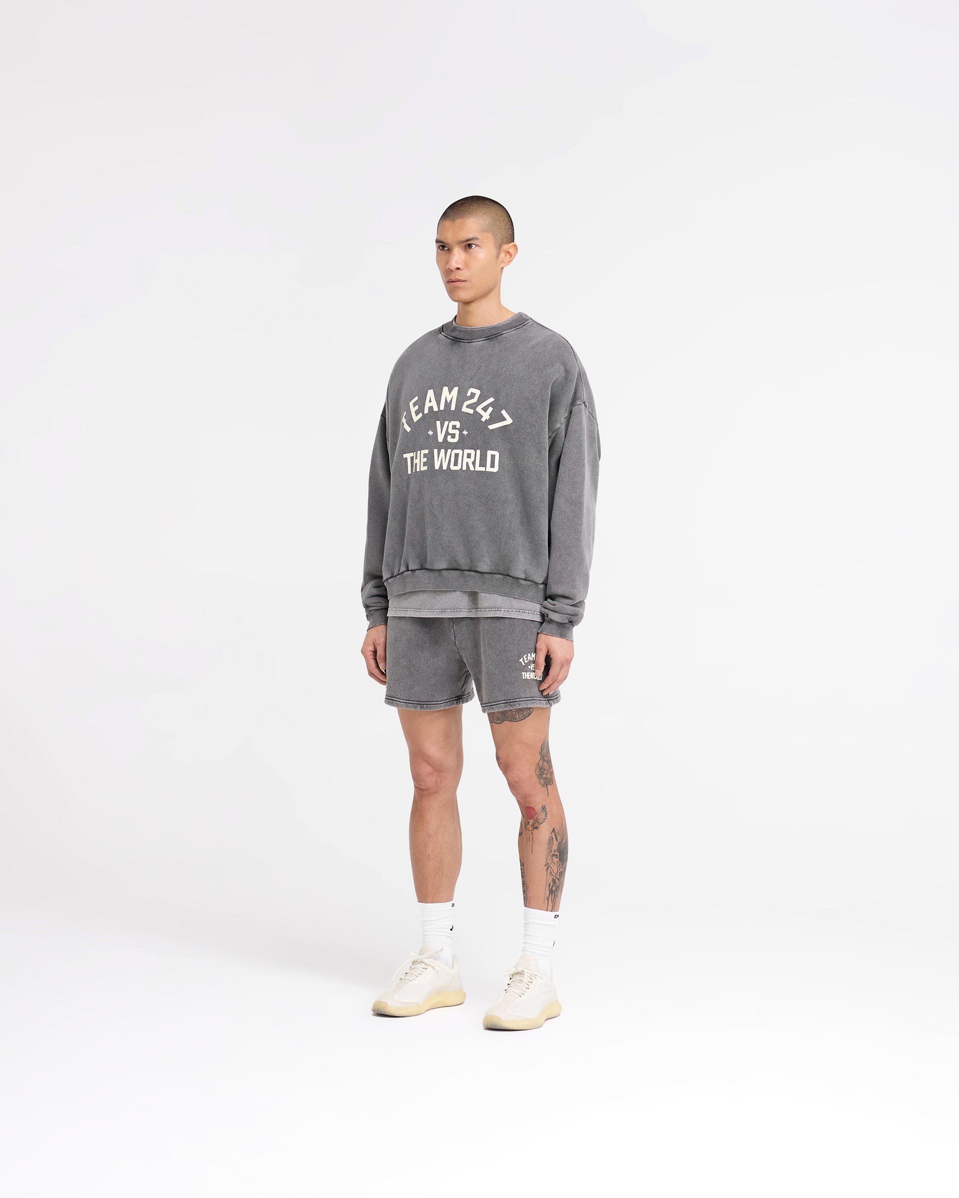 247 Vs The World Boxy Sweater - Oversized Unisex Pullover in Pewter Gray | Trendy Streetwear for Casual Outfits & Layering