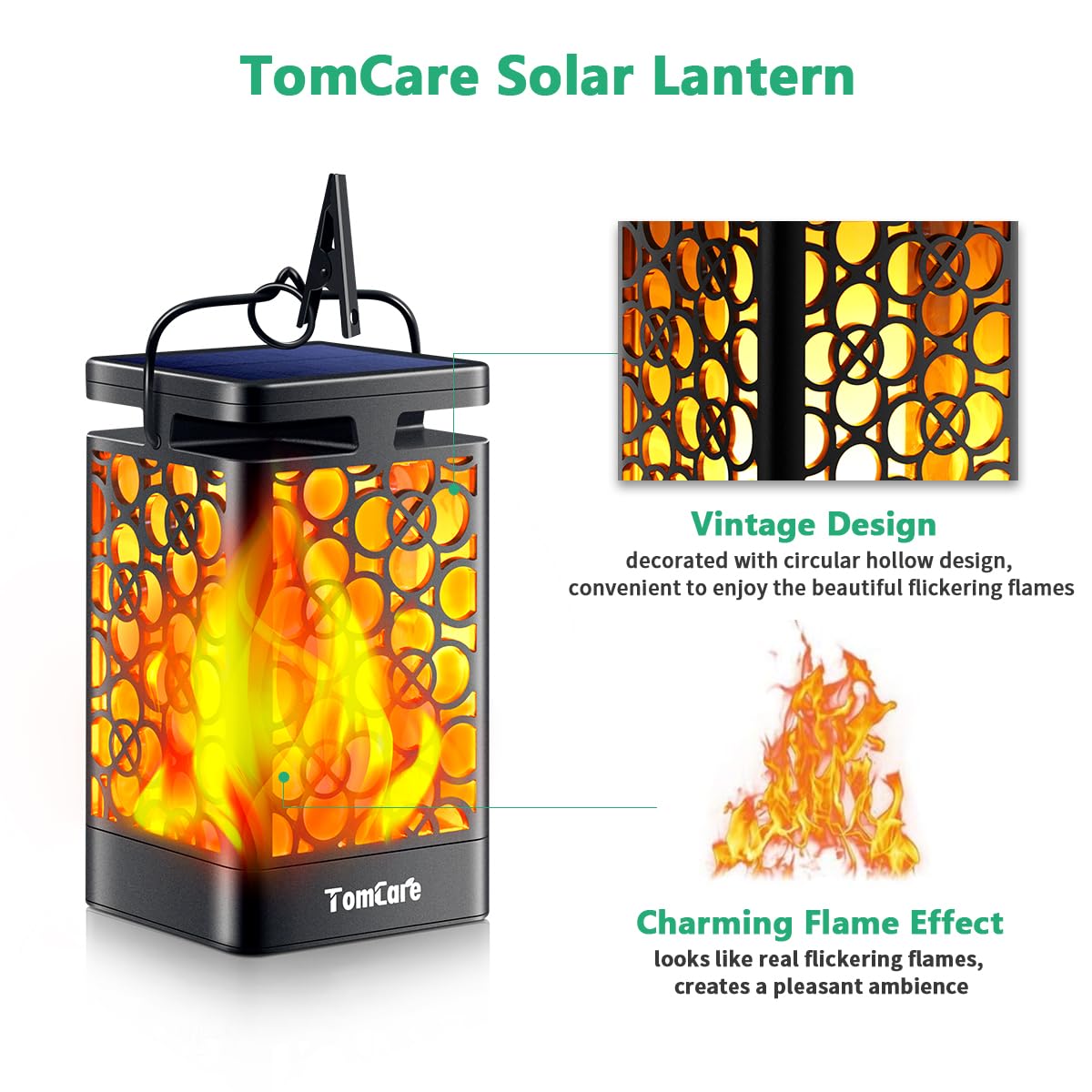 TomCare Upgraded Solar Lanterns - 4 Pack Waterproof Outdoor Hanging Lights with Flickering LED Flame Effect, Solar Powered Decorative Lighting for Patio, Garden, Deck & Yard | Perfect for Evening Gatherings, Pathway Illumination and Backyard Ambiance
